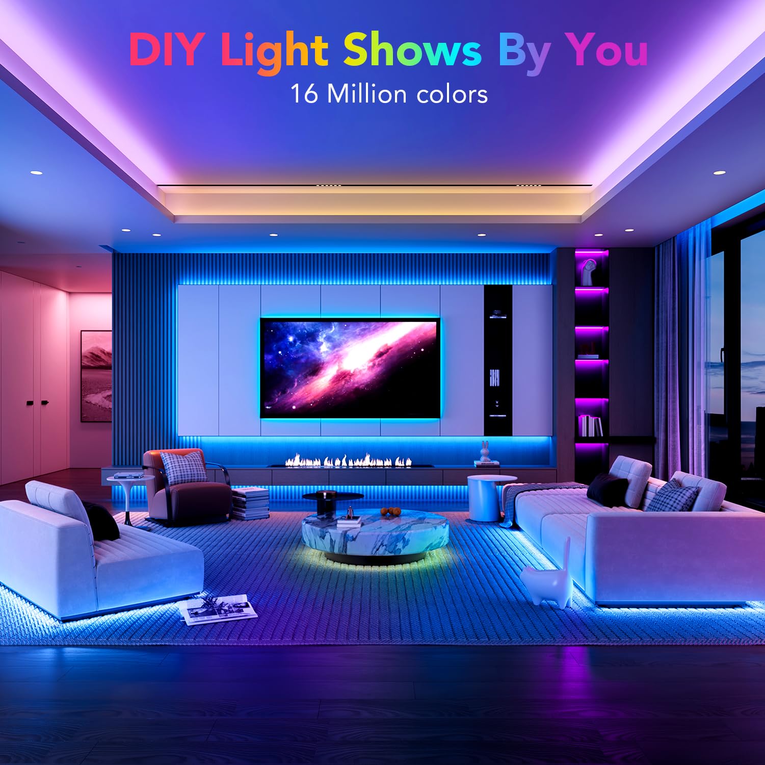 16.4Ft RGB LED Strip Lights with App Control & Music Sync - Waterproof Flexible Neon Rope Lights for Bedroom, Home Decor (Indoor Use) - Perfect for Parties, Gaming Rooms & Mood Lighting