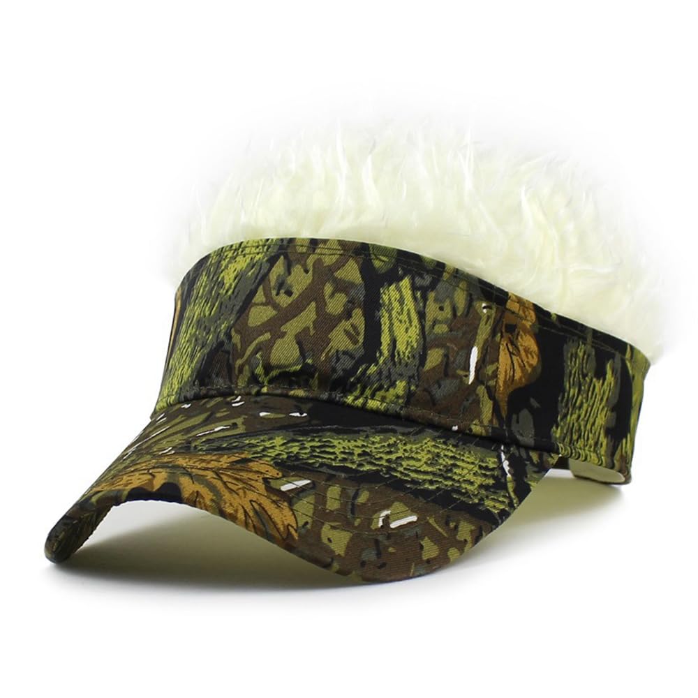 YEKEYI Spiked Funny Golf Visor Hat - Adjustable Novelty Wig Baseball Cap with Hair for Women & Men - Perfect for Costume Parties, Halloween, Cosplay and Outdoor Sports