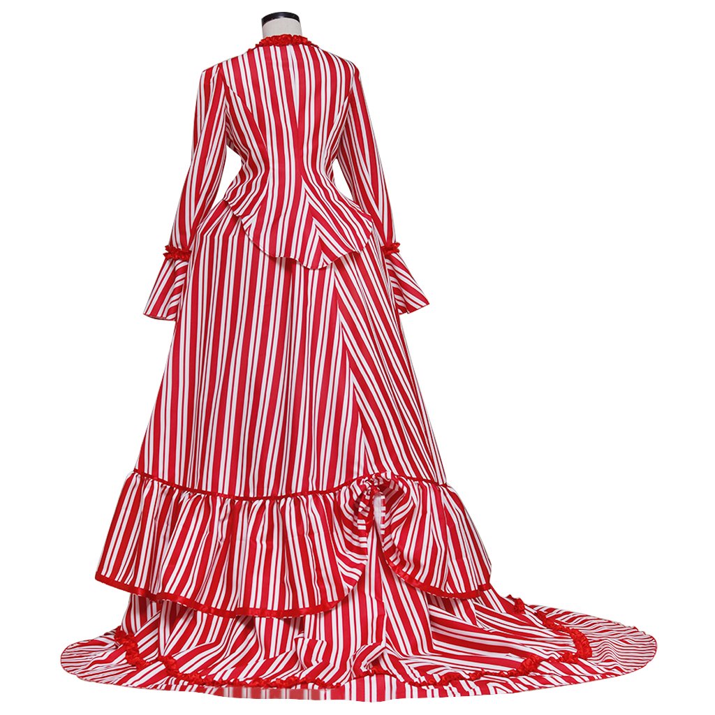 RocailleCos Sweeney Todd Mrs. Lovett Victorian Bustle Gown - Red & White Striped Cosplay Dress for Women | Halloween Costume, Theater Performance, Steampunk Convention