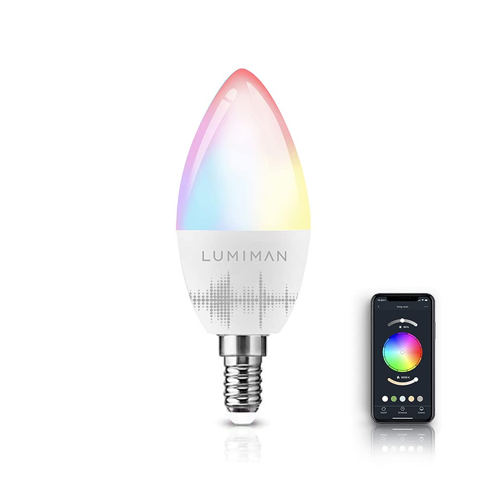 E12 Smart LED Bulb - WiFi RGB Color Changing & Tunable White, 5W 400lm, Works with Alexa & Google Home, Music Sync, No Hub Required (1 Pack) - Perfect for Bedroom, Living Room & Party Lighting