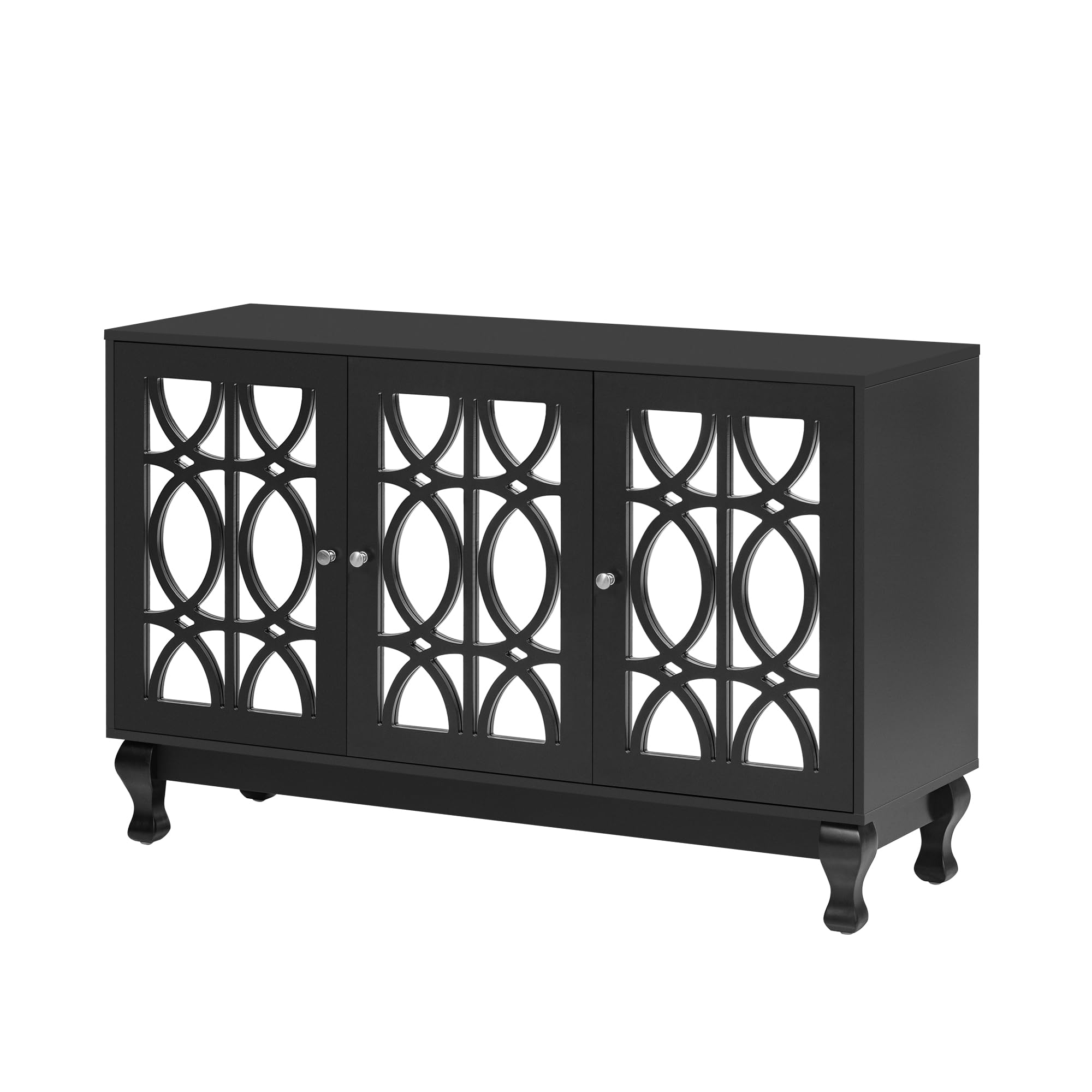 Knocbel 55 Inch TV Stand with Mirror Finish - Modern Entertainment Center with 3 Storage Cabinets, Adjustable Shelves, Solid Wood Legs & Metal Handles (47.2