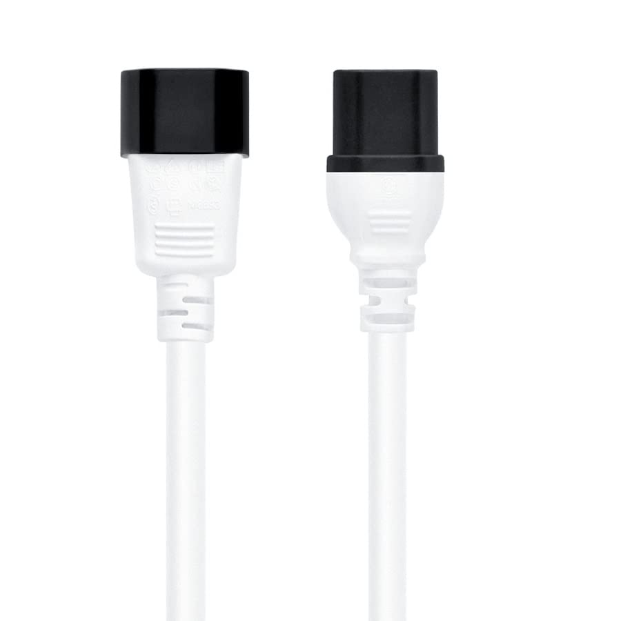 Heavy Duty 3ft Extension Cord - IEC 320 C14 to C15 Power Cable, 15A 125V 14AWG SJT, 20-Pack White AC Power Cord for Servers, Data Centers & Home Electronics