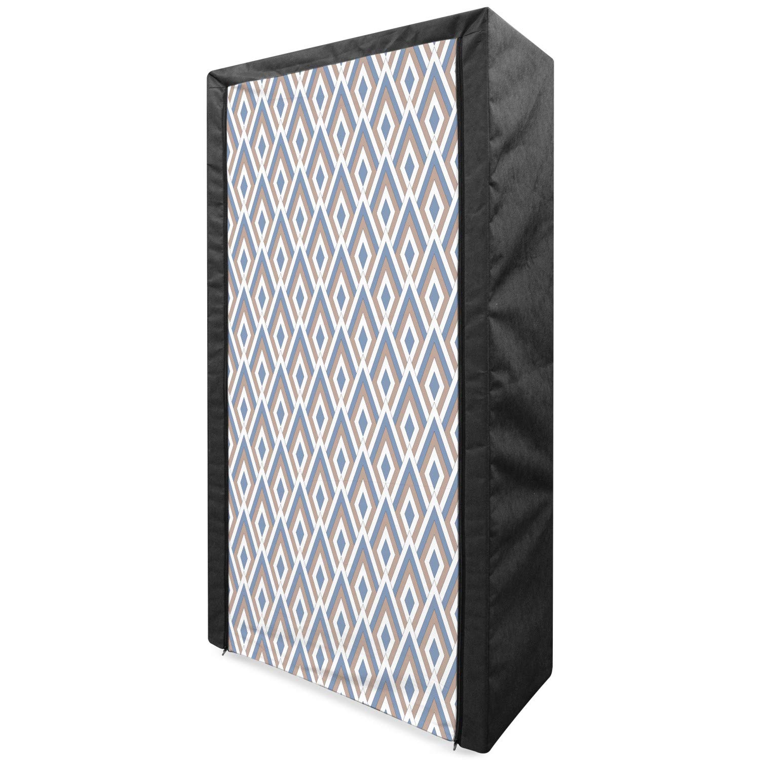Ambesonne Geometric Portable Fabric Wardrobe - Modern Diagonal Nested Squares Pattern, 33.5 Inch Clothing Organizer with Shelves for Bedroom Storage | Dried Rose Slate Blue | Space-Saving Closet Solution for Apartments, Dorms & Small Spaces