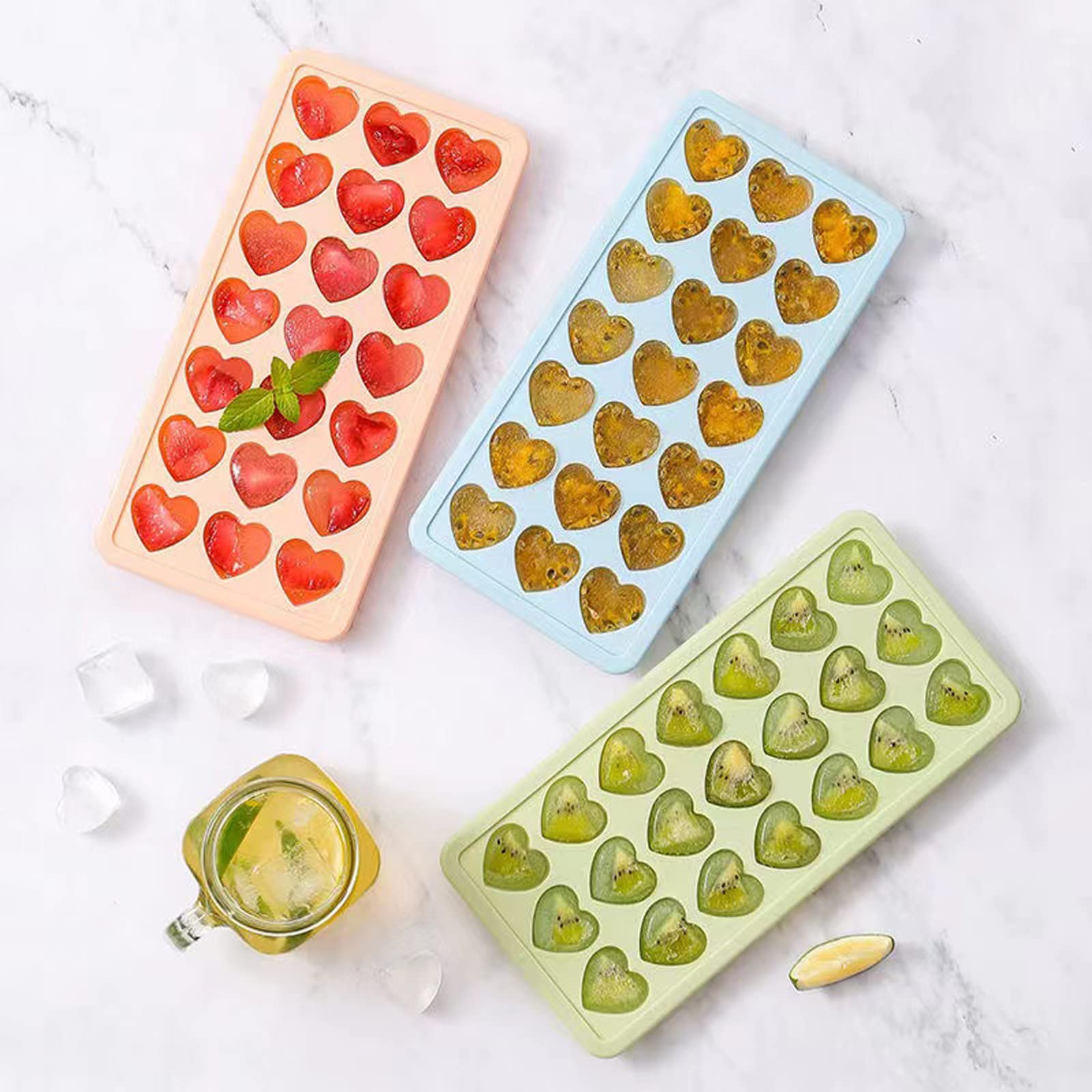 Heart Shaped Ice Cube Tray with Lid - 21 Holes, BPA Free Silicone for Cocktails & Drinks