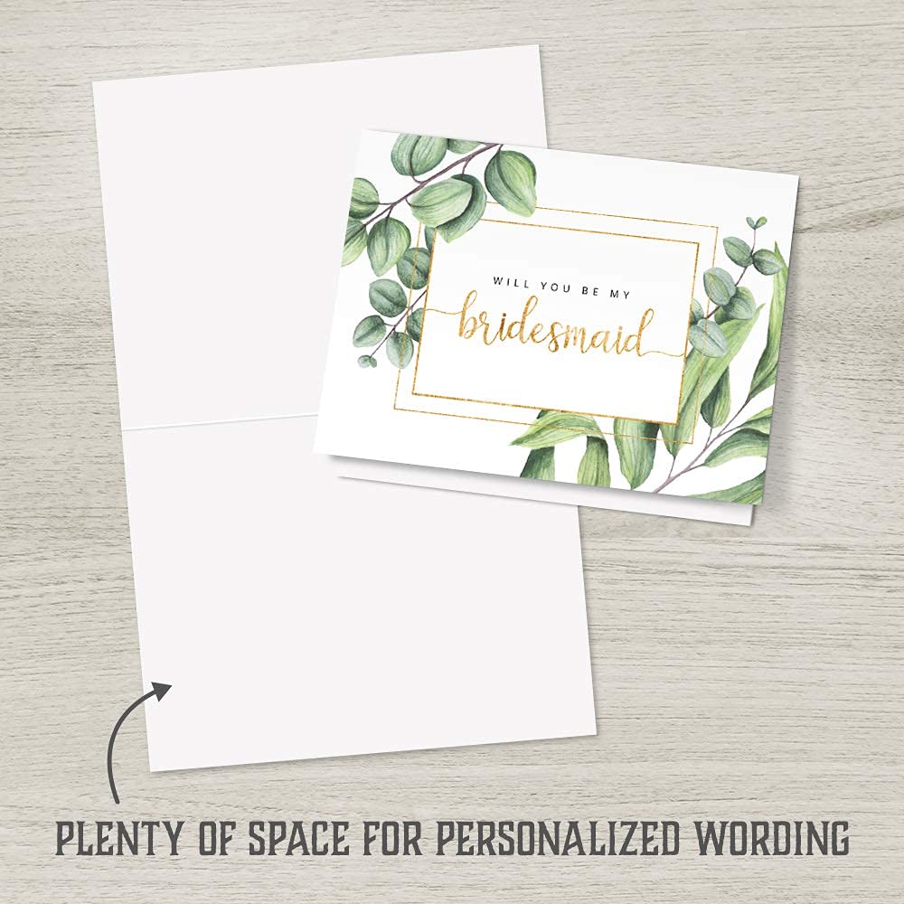Will You Be My Bridesmaid Proposal Cards Set - 8 Bridesmaid & 2 Maid of Honor Cards with Envelopes | Greenery Wedding Party Invitation Stationery (10-Pack) - Perfect for Bridal Showers, Bachelorette Parties & Wedding Planning
