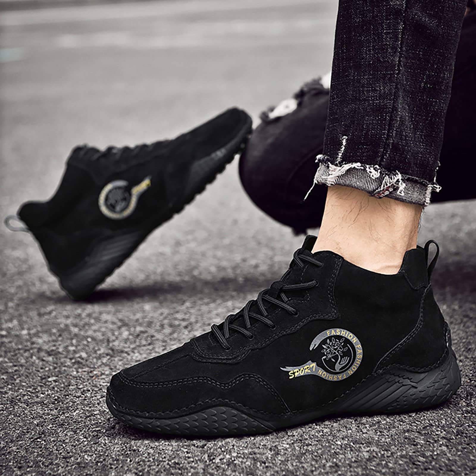 **Men's Korean Fashion Lace-Up Leather Short Boots - Spring & Autumn Casual Trainers & Sports Shoes for Walking, Running & Daily Wear**