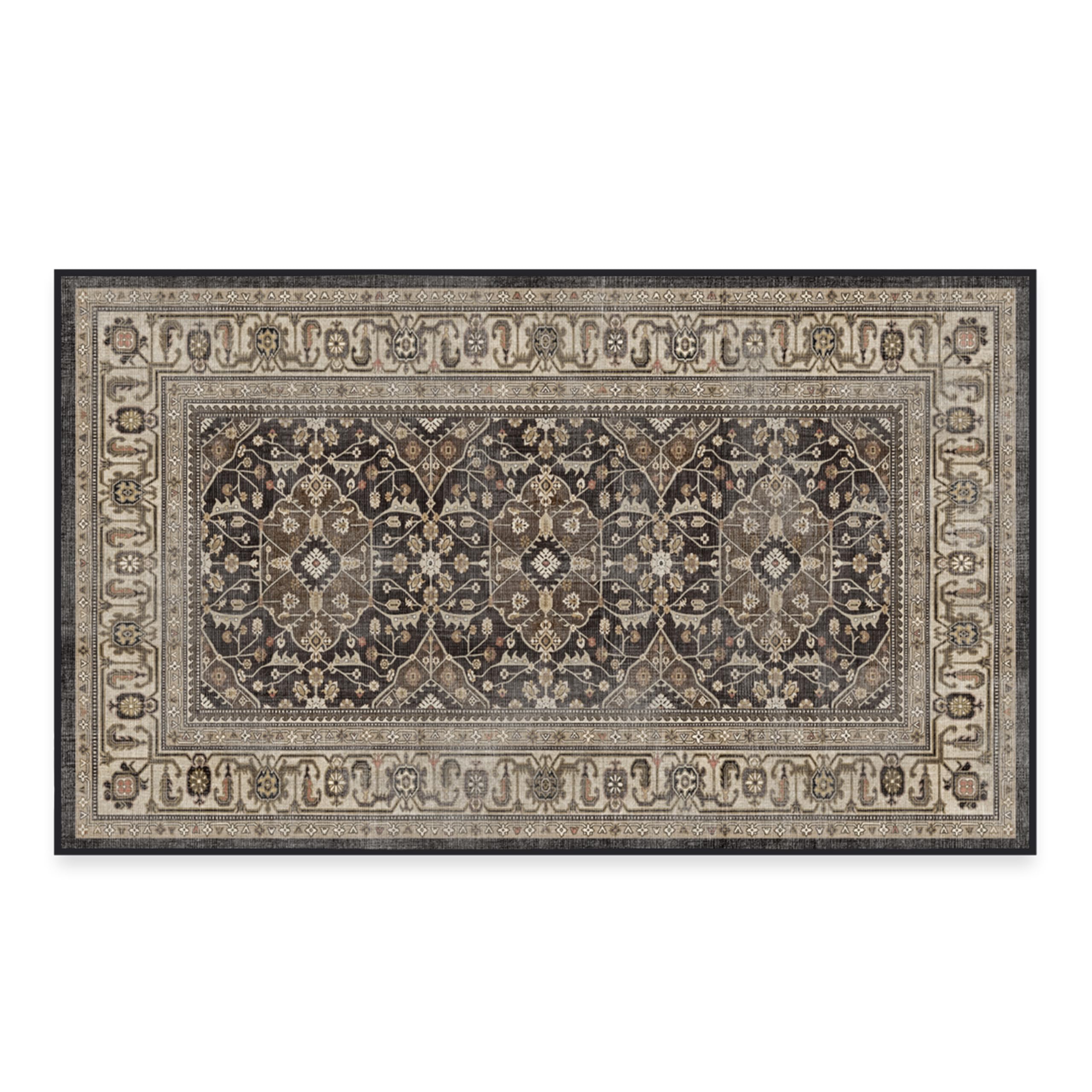 Ruggable Washable 3x5 Area Rug - Alessia Dark Wood Vintage Design | Non-Slip Gripper Pad Included | Perfect for Living Room, Bedroom, Kitchen, Office & Classroom | Easy to Clean Home Decor