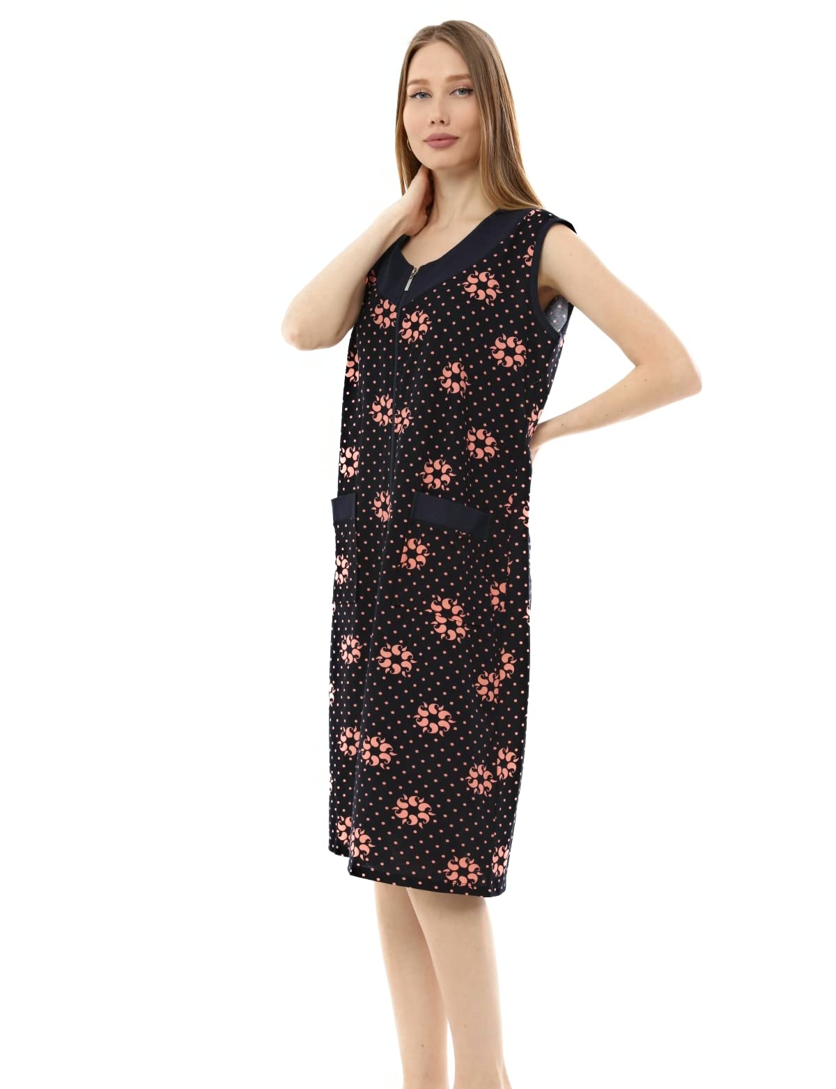 La Serren Women's 100% Cotton Zipper Front Sleeveless Summer Dress - Casual House Robe for Lounge, Beach Cover-Up & Sleepwear