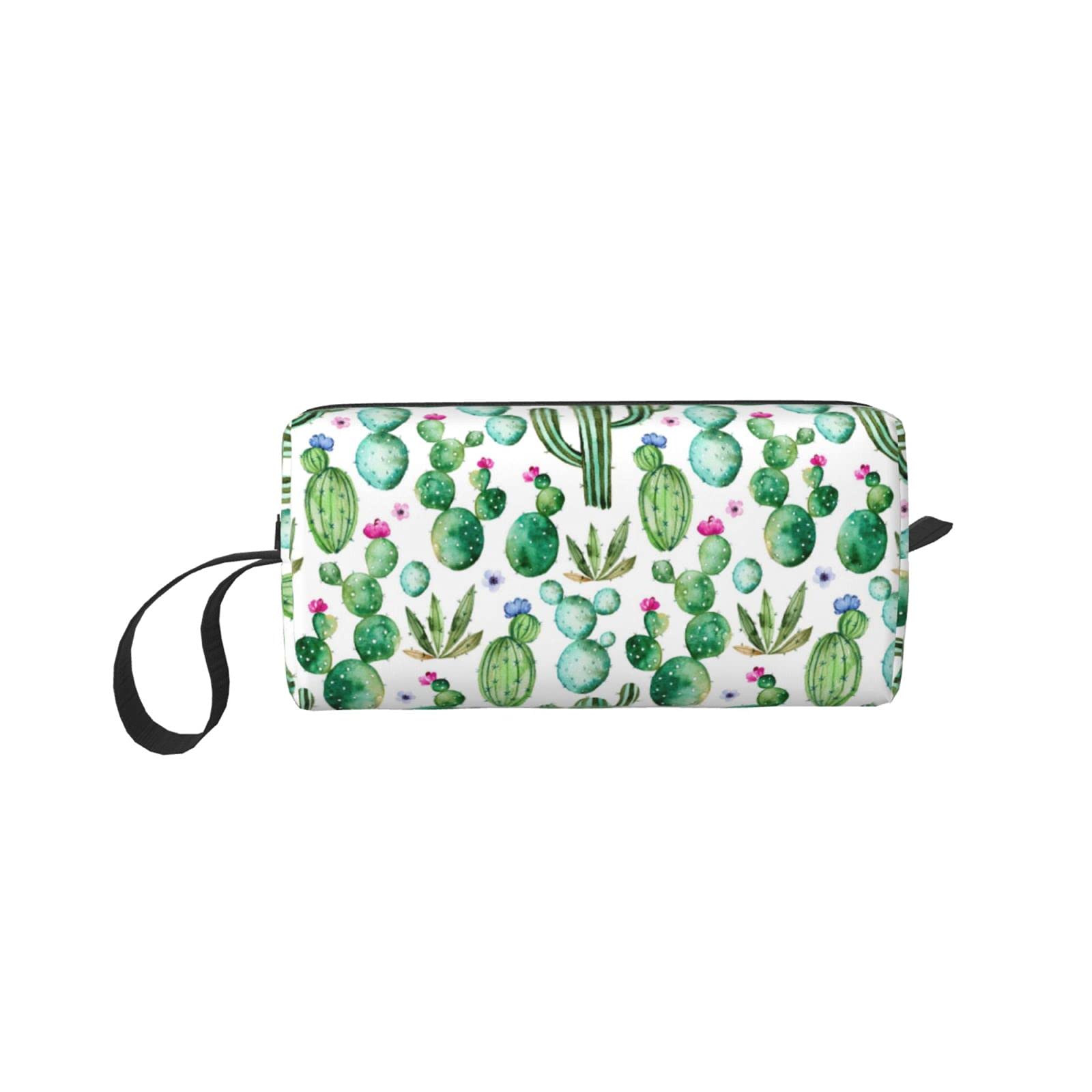 Cactus Small Makeup Bag - Canvas Cosmetic Organizer for Women & Men, Lightweight Travel Toiletry Pouch with Golden Zipper - Perfect for Daily Use, Travel, and Gifts