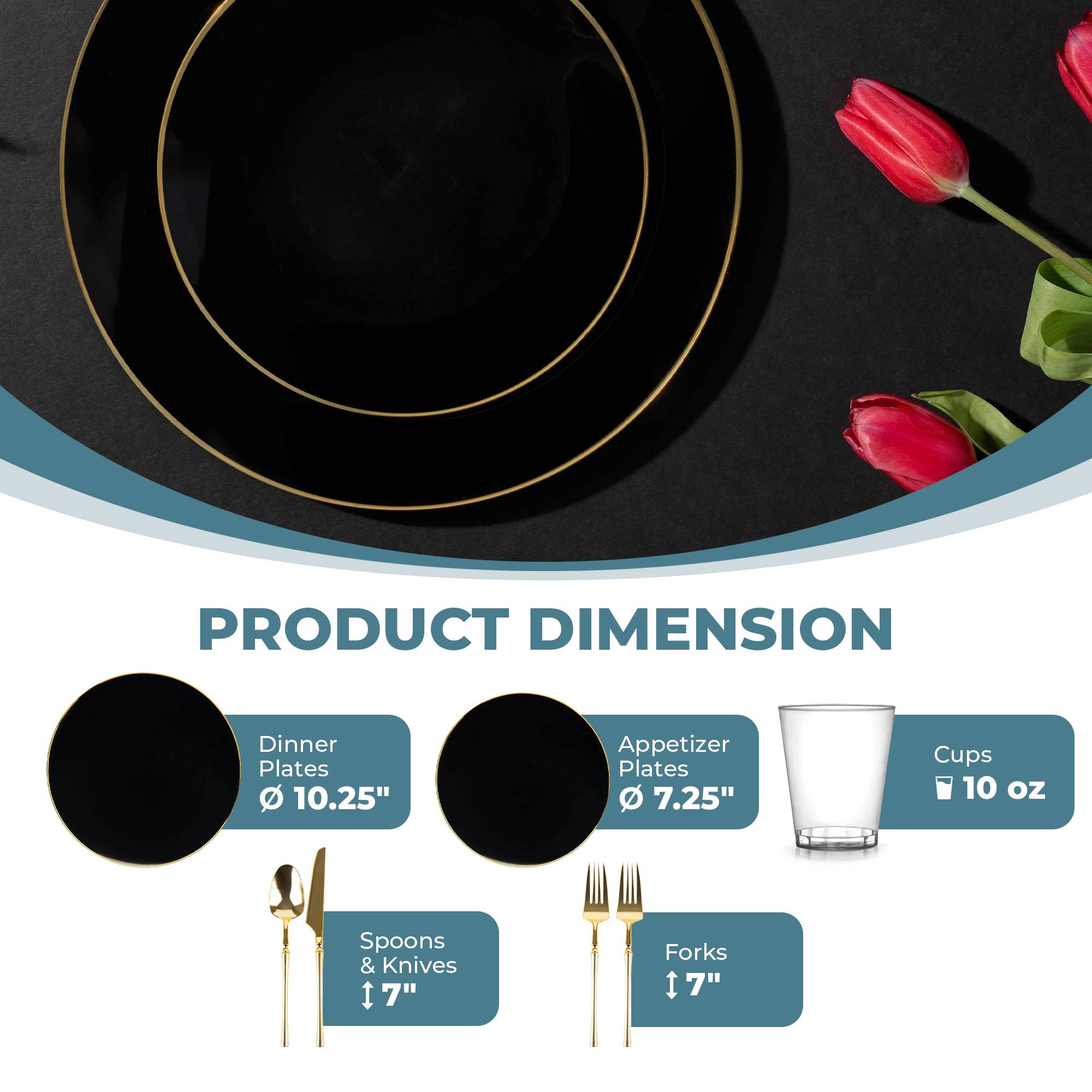 Black and Gold Plastic Party Bundle - Elegant Disposable Tableware Set for Birthday, Wedding & Holiday Celebrations - Perfect for Parties, Events & Home Decor
