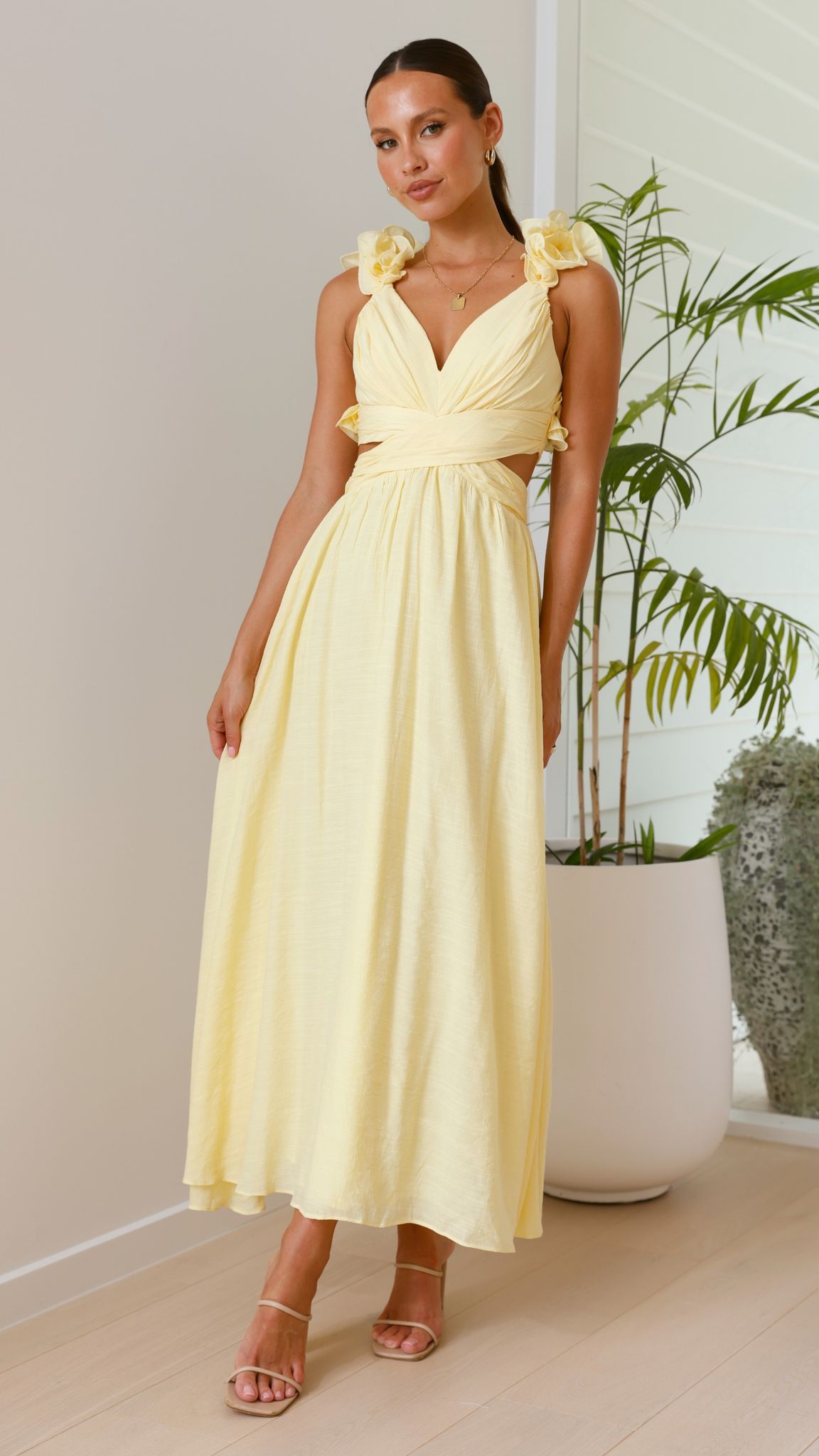 Galilhai Women's Maxi Dress - Flowy Long Summer Dress with Pockets, Yellow - Perfect for Beach, Vacation & Casual Outings