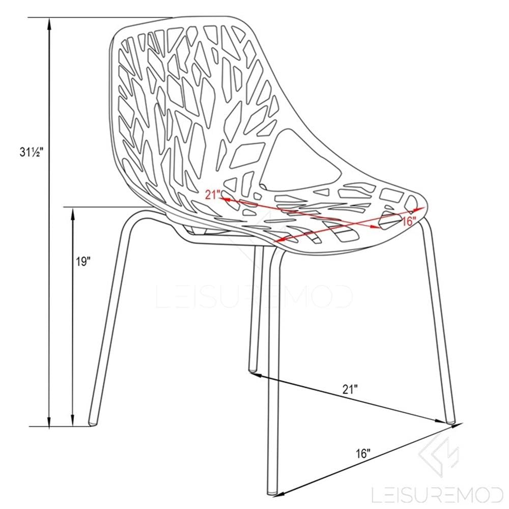 Modern Dining Chairs Set of 4 - LeisureMod Forest Side Chairs with Chrome Legs in Red | Perfect for Kitchen, Dining Room, Restaurant & Office Use