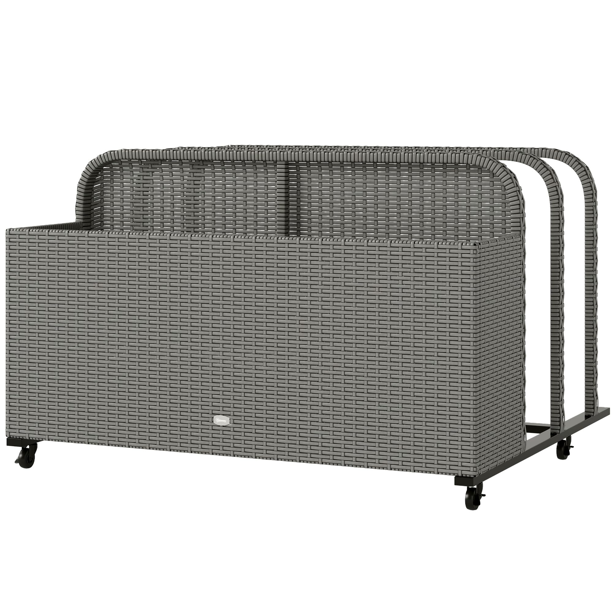 Outsunny PE Rattan Pool Float Storage Basket with Wheels - Outdoor Wicker Caddy Organizer for Pool Toys, Floaties, Noodles, Beach Balls & Life Vests - Durable Gray Patio Storage for Backyard, Poolside & Beach Use