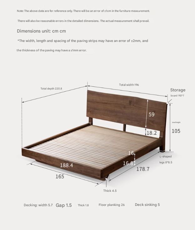 Black Walnut Solid Wood Bed Frame - Wabi Sabi Style Minimalist Bedroom Furniture for Zen & Japandi Home Decor