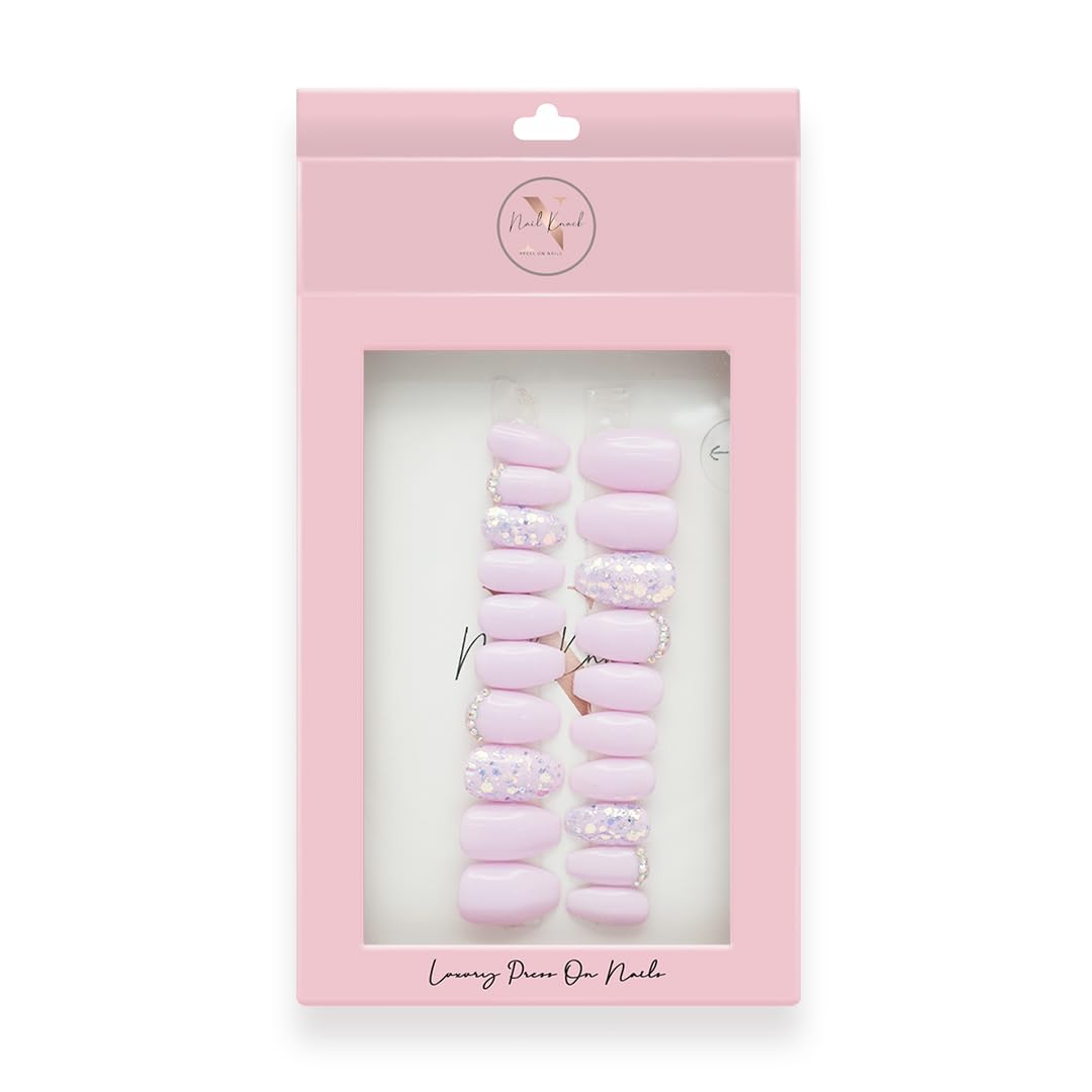 NailKnack® Classic Pastels Fake Press-On Nails - Handcrafted Reusable Long-Lasting Gel Polish Fake Nails | 20pcs Coffin Shape Nail Extensions for Women | Perfect for Parties, Weddings & Everyday Wear