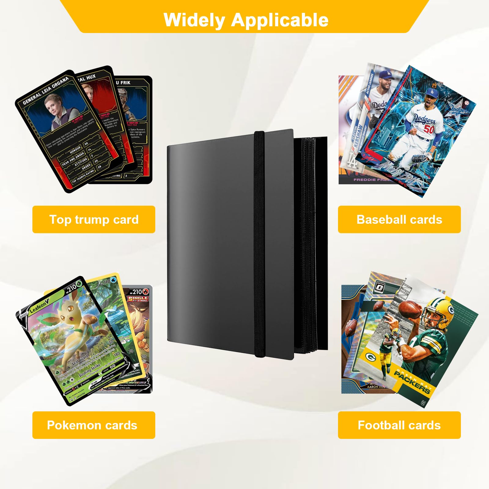 PUWOWYE Collectible Card Album - 360 Card Binder, Waterproof Trading Card Holder, Black Card Storage Book - Perfect for Pokemon, MTG, and Sports Card Collectors