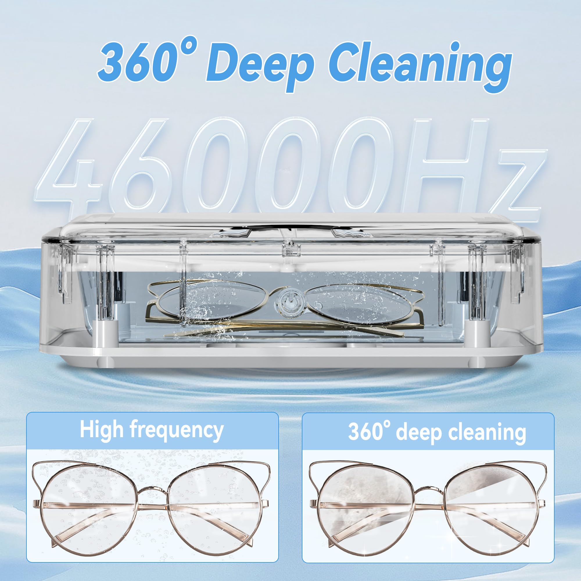 Kunphy 600ml Ultrasonic Jewelry Cleaner - 46KHz Electric Cleaning Machine for Watches, Rings, Earrings, Chains, Glasses, Makeup Brushes, Dentures, Retainers & Braces | Perfect for Jewelry Care, Eyewear Cleaning & Dental Appliance Maintenance