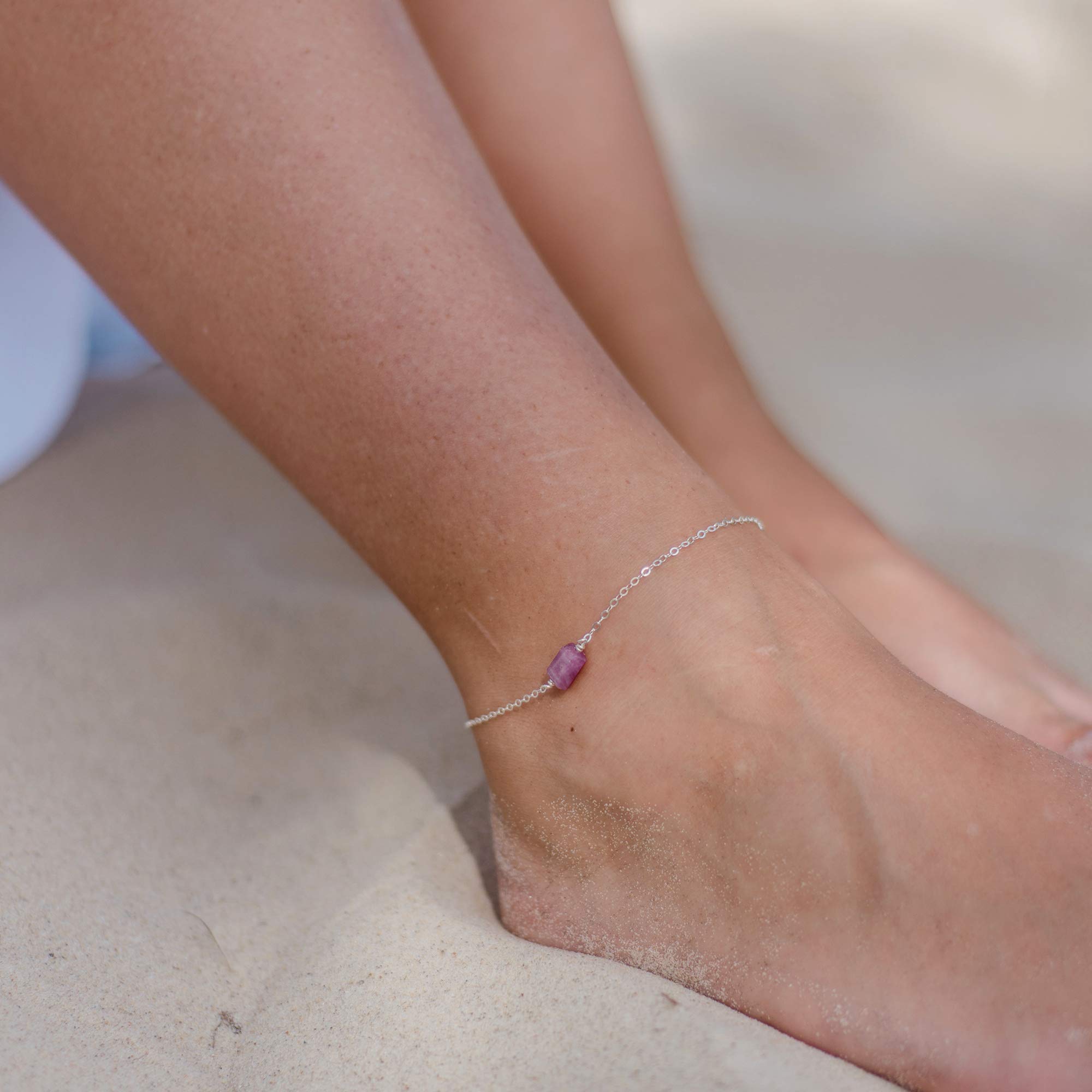 Luna Tide Ruby Raw Nugget Sterling Silver Anklet - Handmade Boho Jewelry for Women, Perfect for Beach, Festival & Everyday Wear
