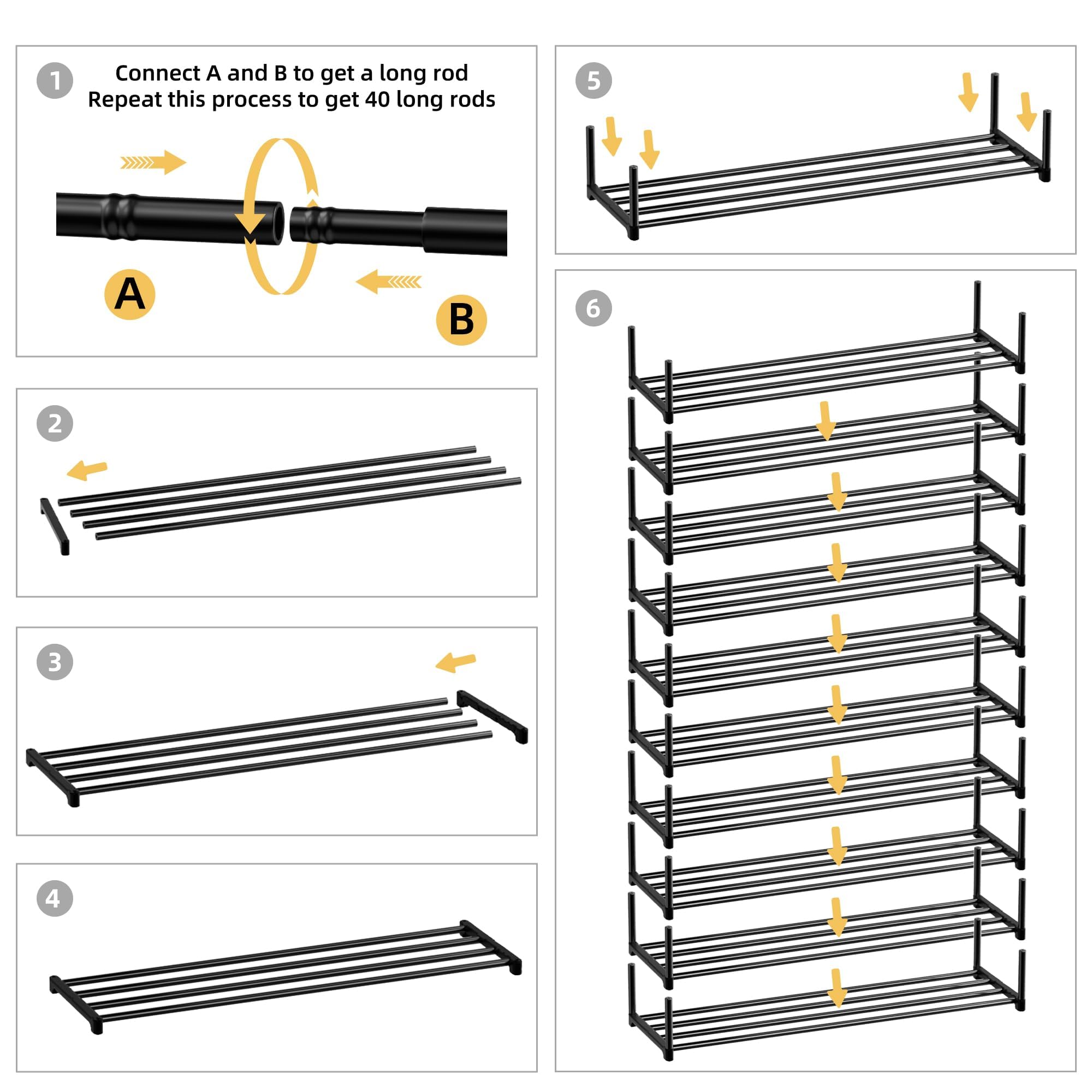 10-Tier Shoe Organizer - Large Metal Shoe Rack with Hooks Holds 40-50 Pairs | Space-Saving Closet Storage | Perfect for Entryway, Bedroom, Garage & Dorm Organization | Heavy Duty Shoe Shelf for Sneakers, Boots & Heels