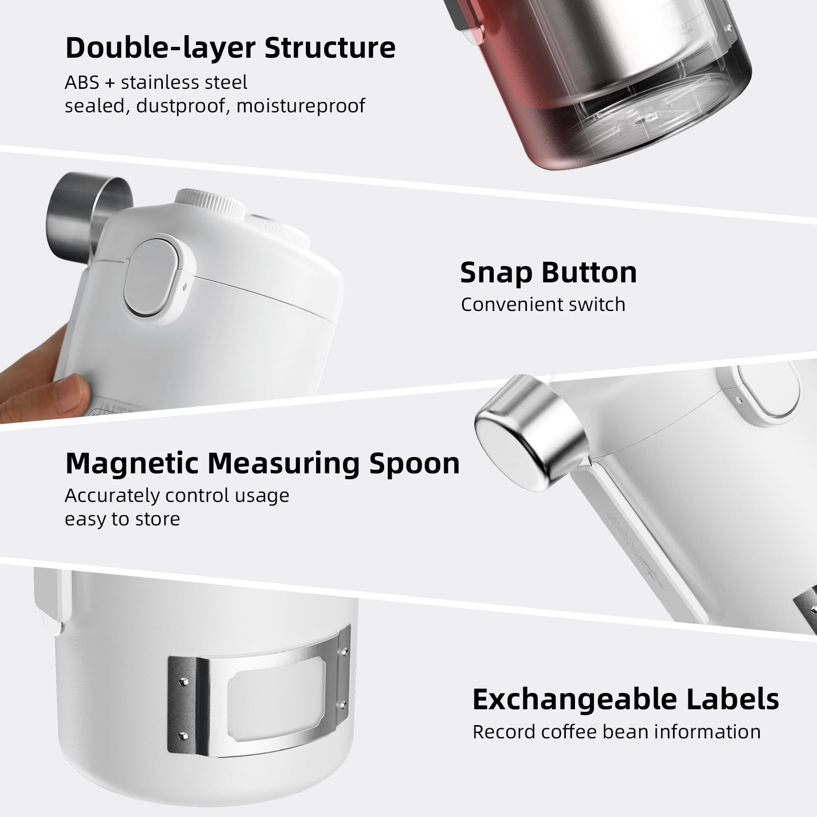 Premium Electric Conical Burr Coffee Grinder with Airtight Canister - Adjustable Grind Size for Espresso, Drip & French Press - Compact Countertop Design for Home & Office Use (White)