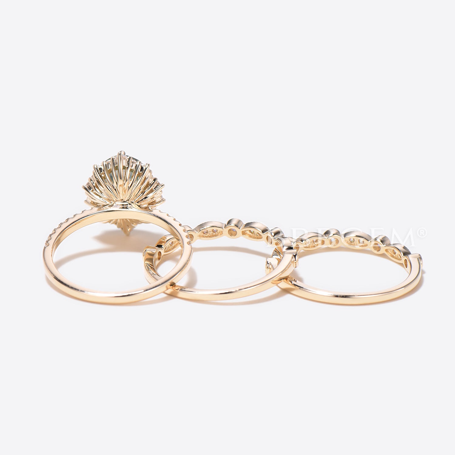 3pcs Oval Cut Natural Moss Agate Diamond Half Eternity Bridal Set Halo Engagement Rings for Women - Wedding, Proposal, Anniversary Gift - Perfect for Bridal Jewelry & Special Occasions