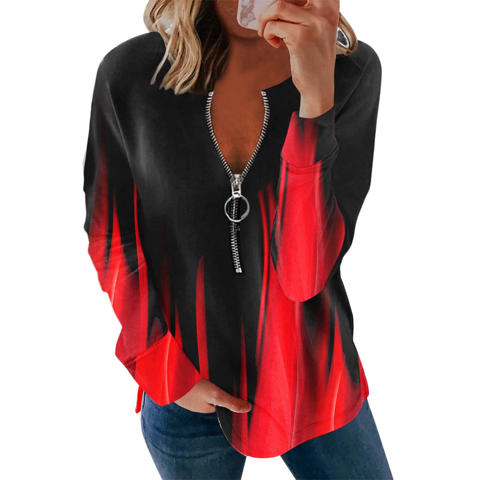 Women's Long Sleeve Tie-Dye Zipper Sweatshirt - Casual Fashion Pullover Top for Fall & Winter - Perfect for Daily Wear, Work, and Outdoor Activities