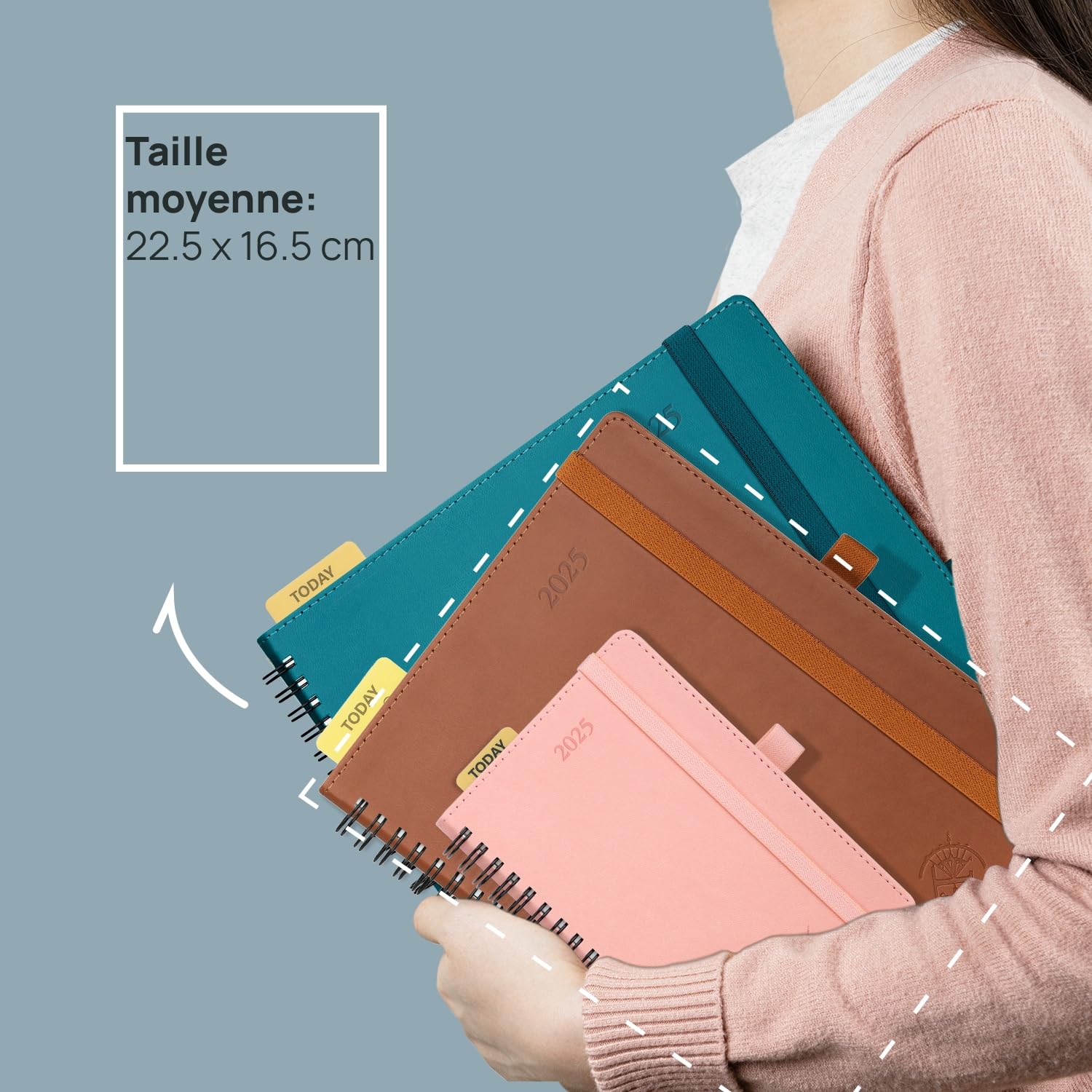 POPRUN 2025 Weekly Planner - 22 x 16.5 cm PU Leather Soft Cover Spiral Notebook, Vertical Layout (Jan 2025-Dec 2025), 12-Month Agenda with Bookmark Ribbon & 100 g/m² Paper - Night Blue | Perfect for Office, School & Personal Organization