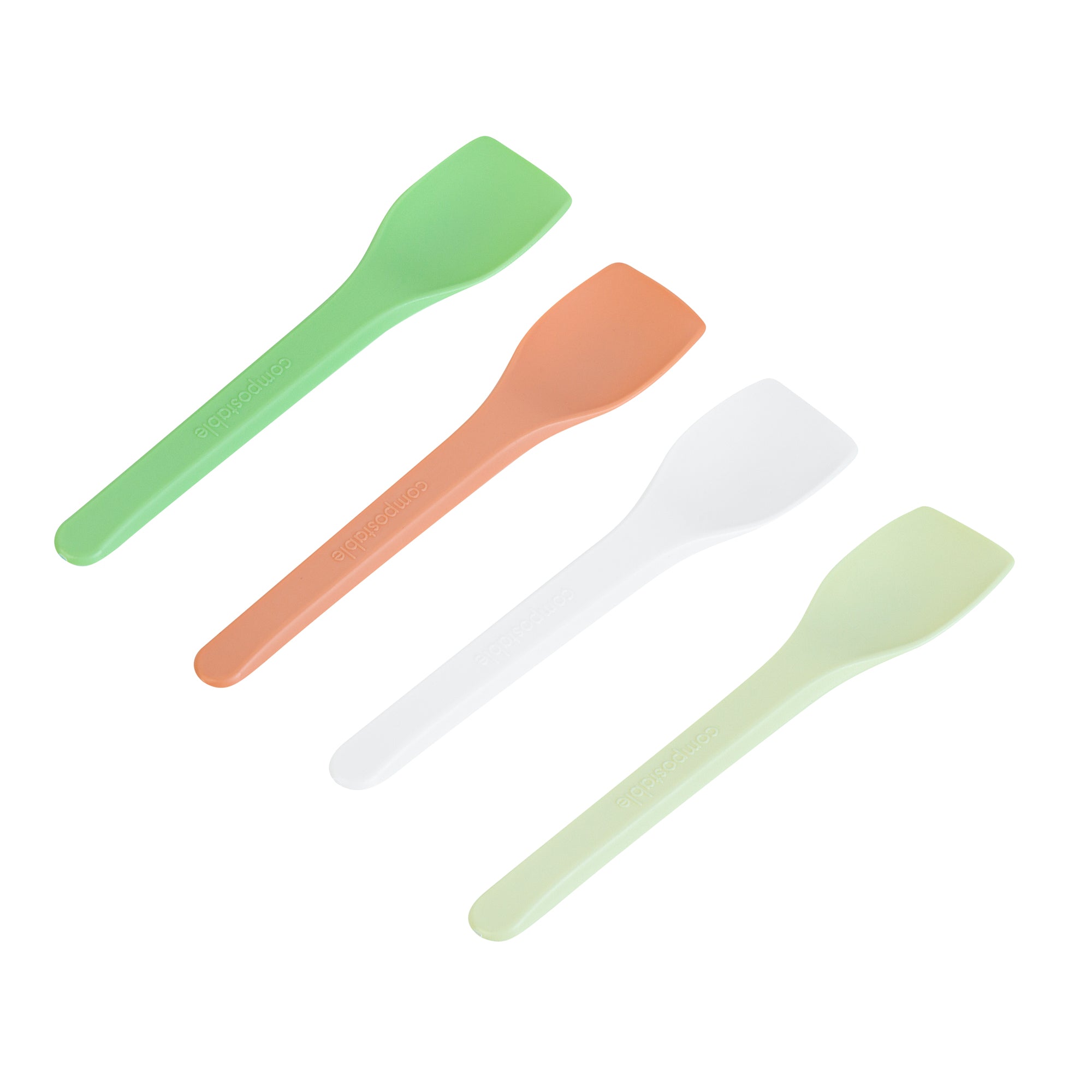 Basic Nature Assorted CPLA Plastic Ice Cream Spoons - Heat Resistant, Compostable, 100-Pack (4 Styles) - Perfect for Parties, Desserts & Eco-Friendly Dining