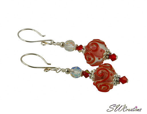 Flaming Red Crystal Lampwork Beaded Earrings - Handmade Glass Bead Dangle Earrings for Women | Perfect for Parties, Weddings & Special Occasions