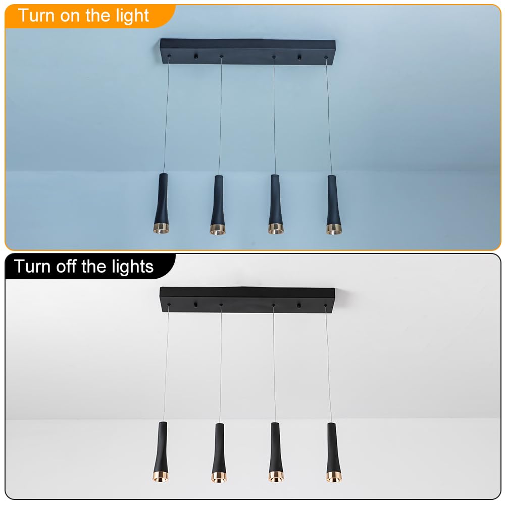 4 Head Adjustable Black Island Pendant Lights - 20W 2500lm Modern Kitchen Lighting Fixture for Dining Room, Office, Living Room & Bedroom - 110V 6000K Cool White - Perfect for Kitchen Islands, Countertops & Workspaces