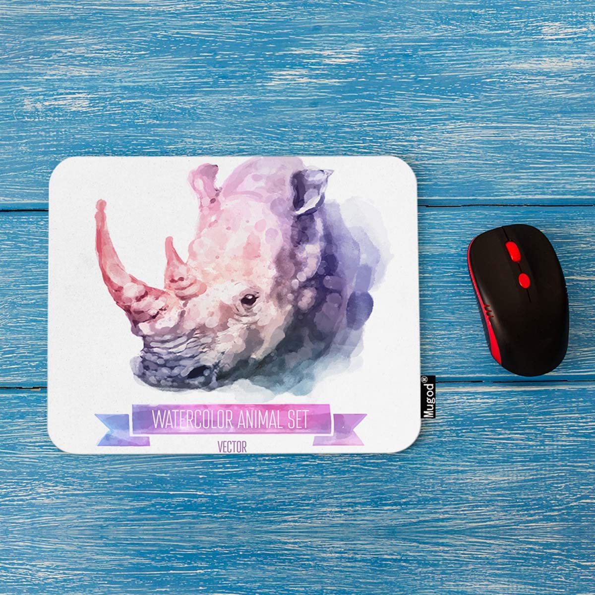 Hand-Painted Watercolor Rhino Gaming Mouse Pad - Non-Slip Rubber Base for Computers & Laptops (7.9x9.5 Inches) - Perfect for Office, Gaming & Home Decor