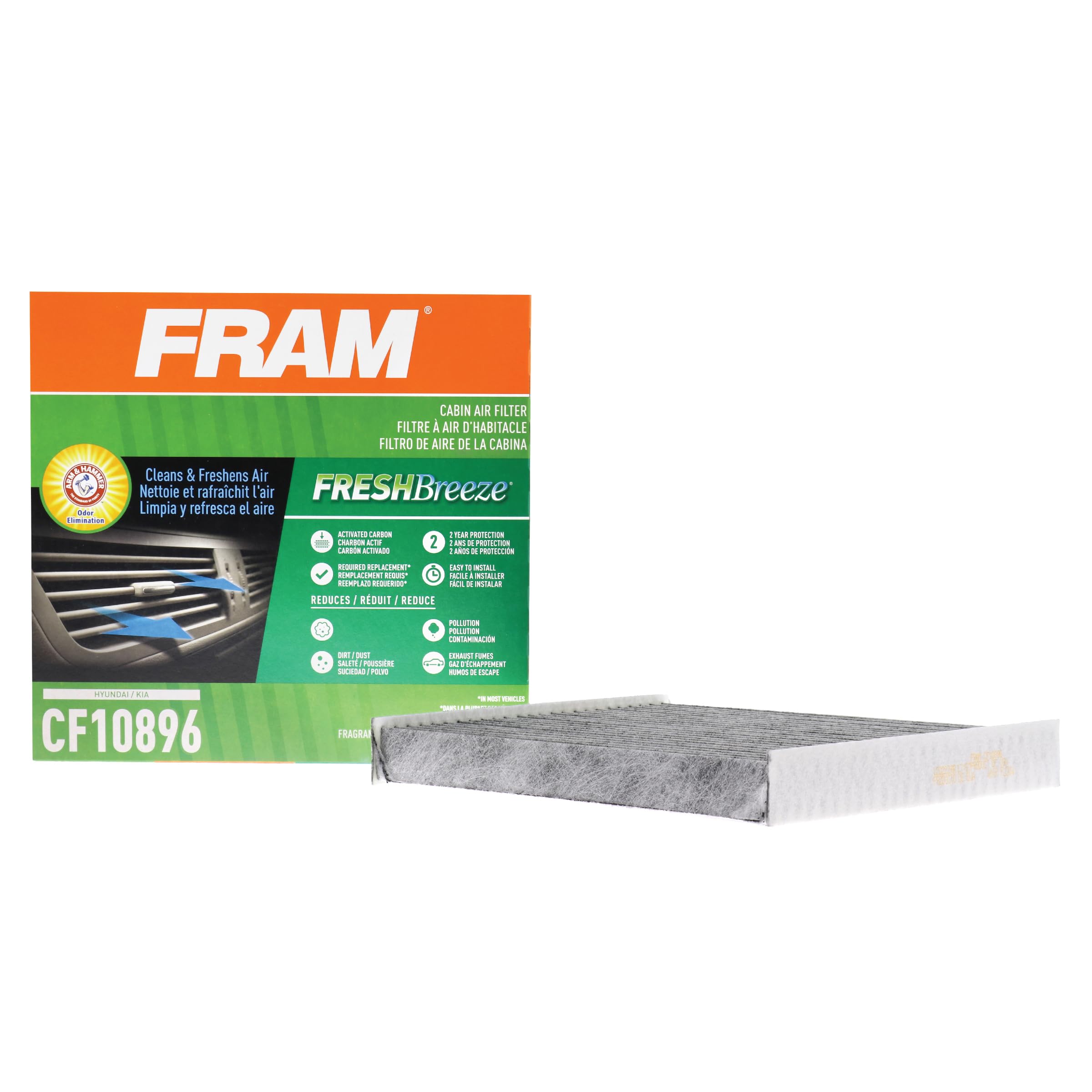 FRAM Fresh Breeze Cabin Air Filter Replacement CF10896 with Arm & Hammer Baking Soda - Fits Hyundai & Kia Vehicles - Easy Installation - Improves Air Quality for Driving Comfort