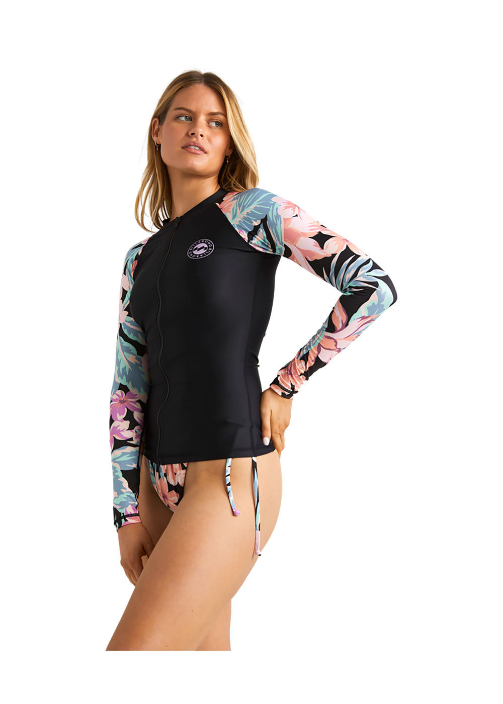Billabong Women's Long Sleeve Lycra Rash Guard with Zipper - UPF 50+ Sun Protection for Surfing, Swimming & Beach Activities