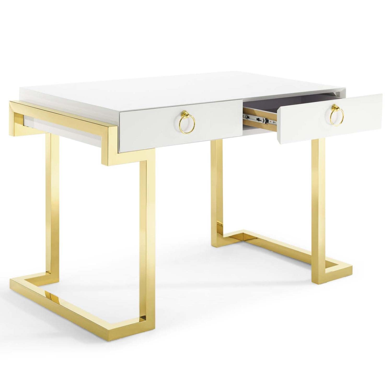 Modway Ring Office Desk - Modern Gold & White Writing Desk for Home Office, Study, or Workspace - Stylish & Functional Workstation for Professionals & Students