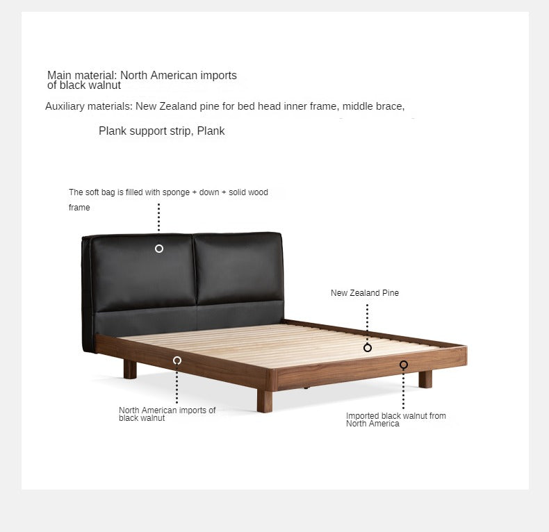 Solid Black Walnut Wood Leather Upholstered Suspended Bed with LED Lighting - Perfect for Modern Bedroom, Guest Room, and Luxury Home Decor