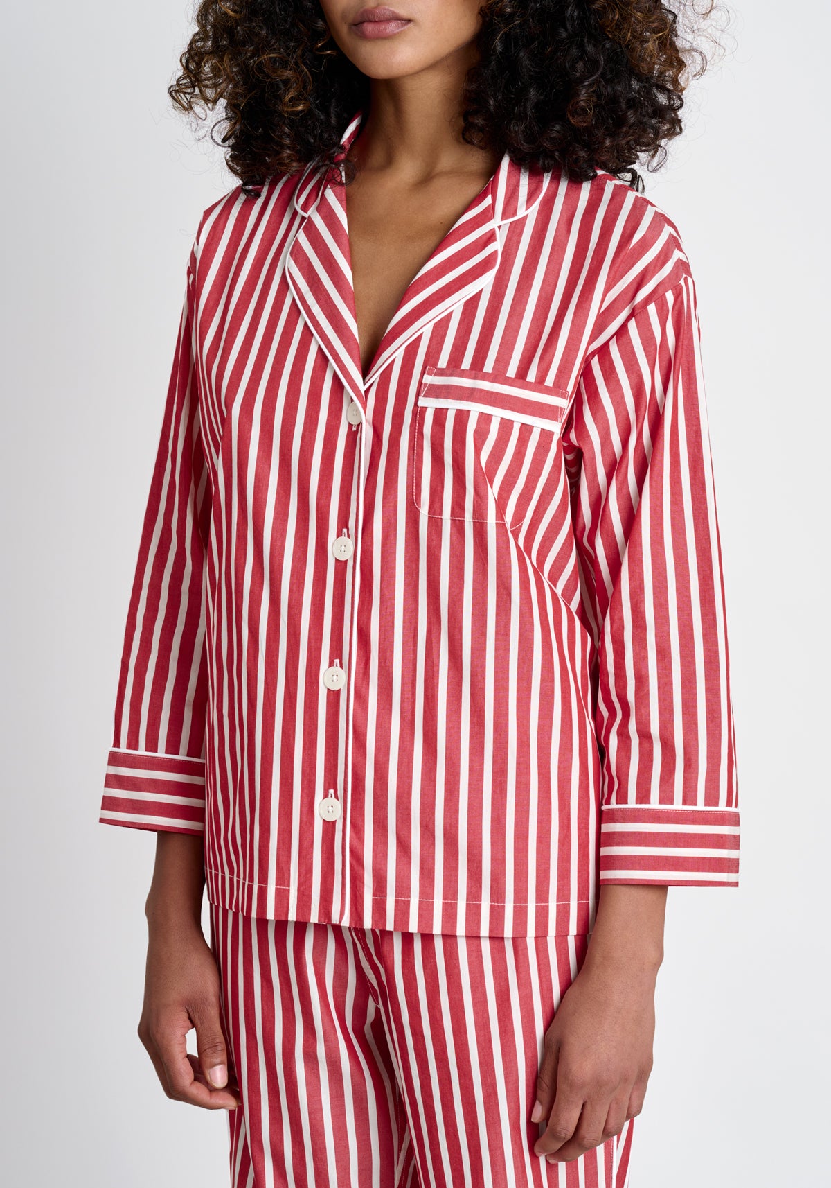 Marina Pajama Set - Women's Red Breton Stripe Sleepwear | Soft Cotton Pajamas for Lounge & Sleep | Perfect for Relaxing at Home, Sleepovers & Travel