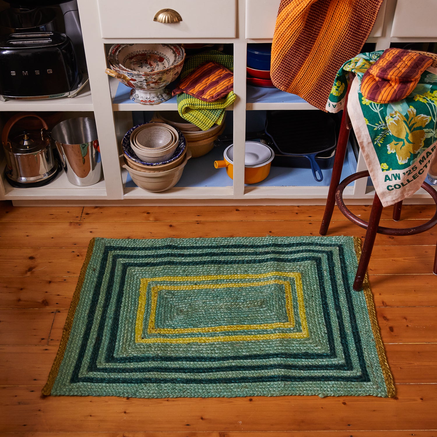Premium Lenore Jute Rug - Natural Emerald Green Eco-Friendly Floor Mat for Living Room, Bedroom & Entryway - Handwoven Home Decor for Boho, Farmhouse & Coastal Style