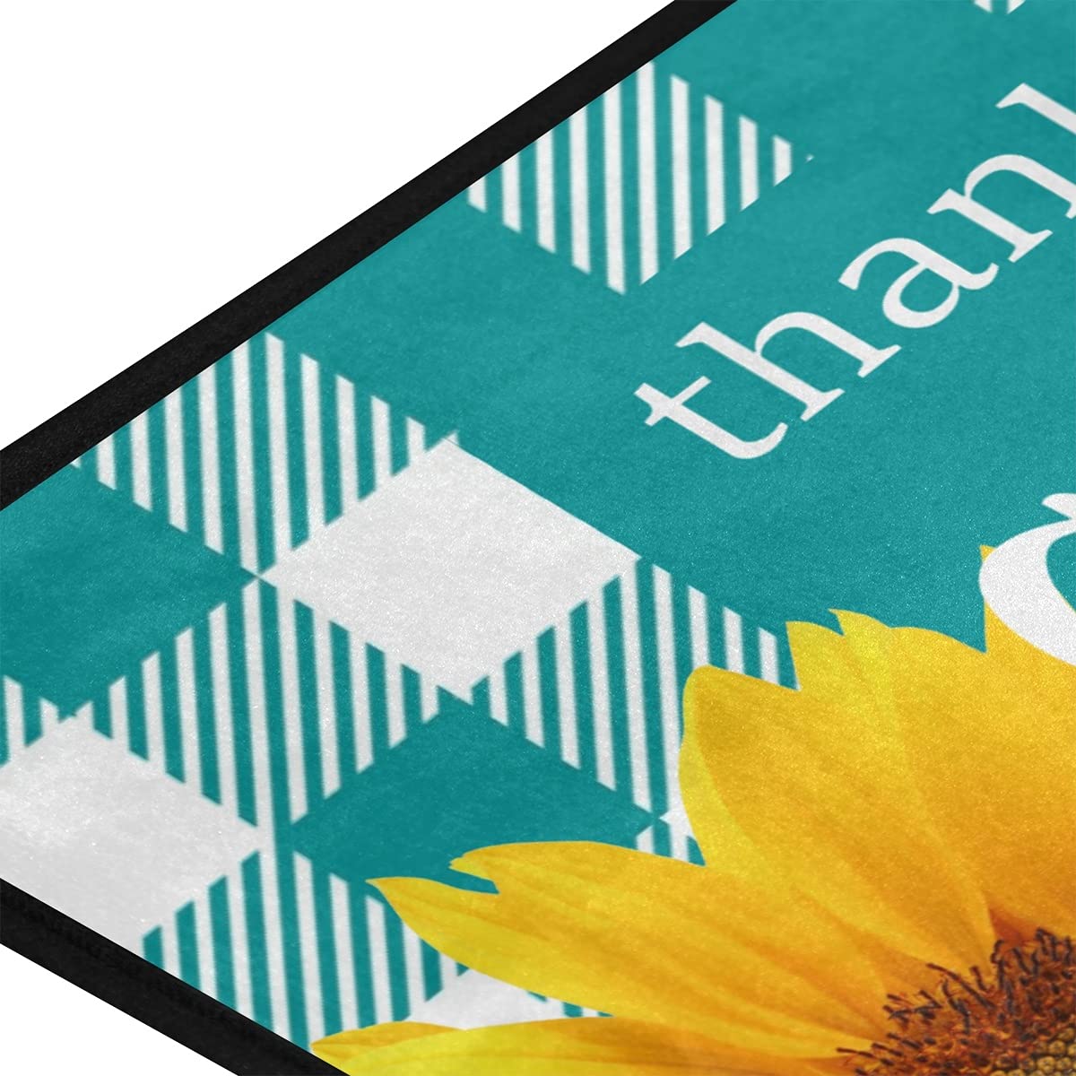 Buffalo Check Turquoise Plaid Washable Kitchen Rug - Non-Slip Anti-Fatigue Floor Mat for Sunflower Themed Kitchens | Perfect for Farmhouse Decor & High-Traffic Areas
