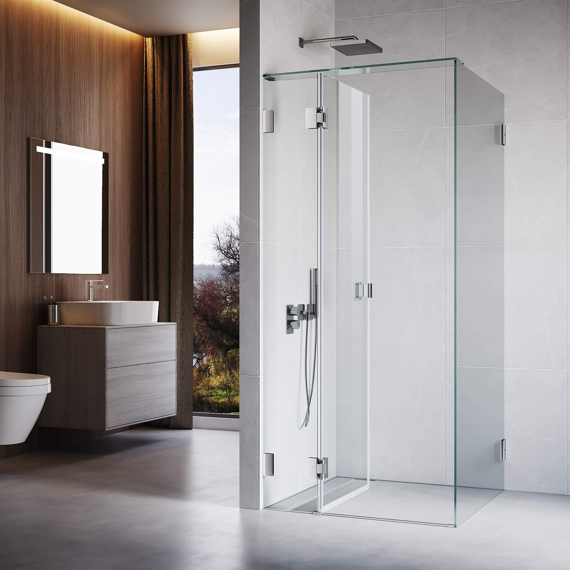 10mm Frameless Shower Door Enclosure - Silver Stainless Steel Bathroom Glass Panel for Modern Walk-in Showers & Spa Retreats