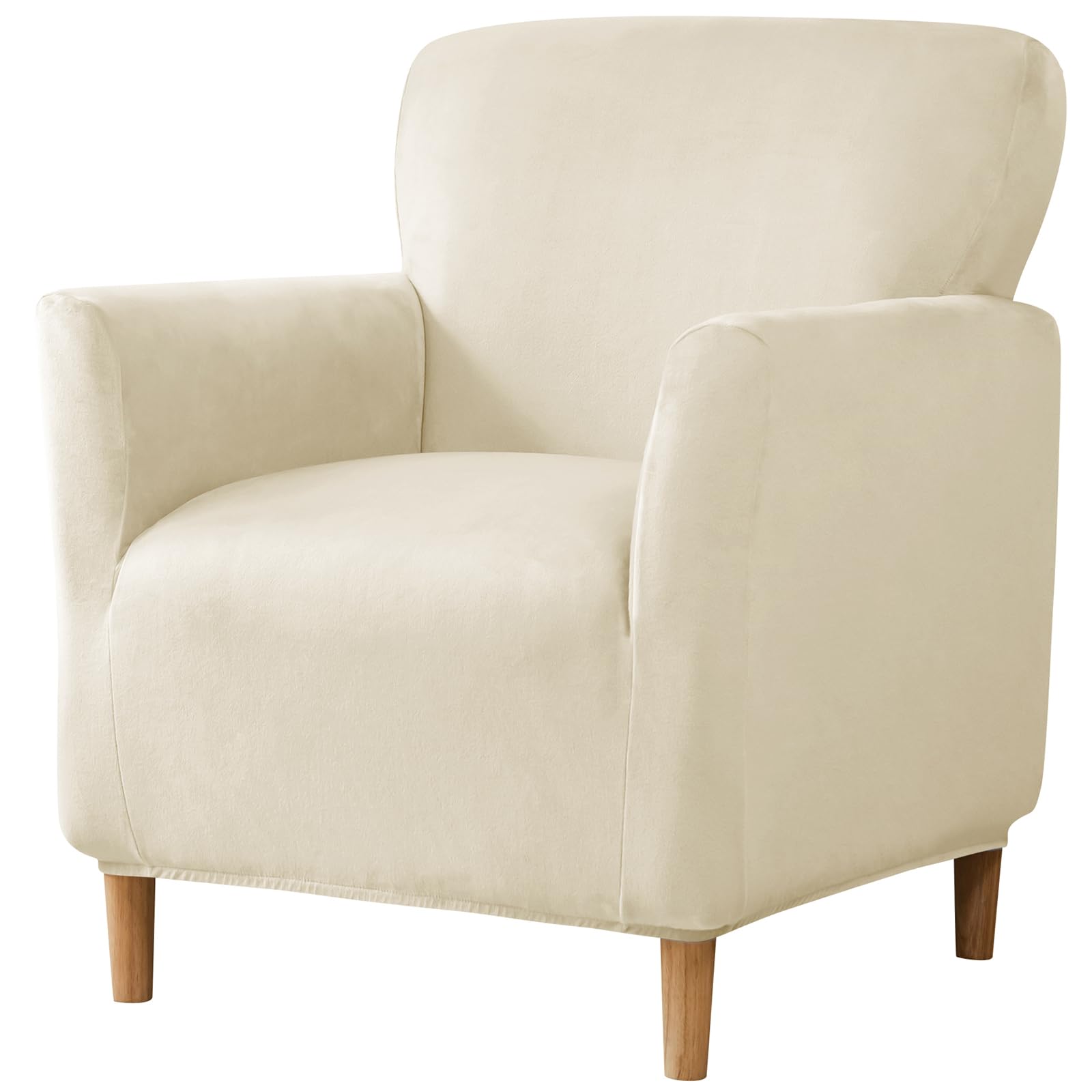 Luxury Velvet Stretch Armchair Slipcover - Anti-Slip Pet-Friendly Furniture Protector for Living Room Club Chairs | Soft & Durable Banquet Chair Cover for Home, Office, and Event Decor (Beige)