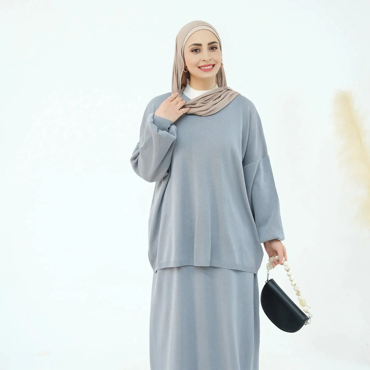 Winter Fall 2-Piece Knitted Top and Skirt Set - Modest Fashion Outfit for Women | Cozy Office Wear & Casual Street Style
