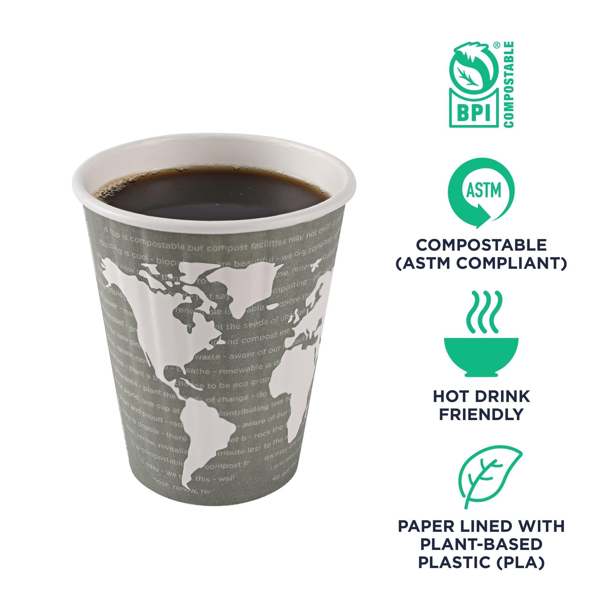 ECO PRODUCTS Compostable Disposable 12oz Coffee Cups - 600 Count Case, Double-Wall Insulated Hot Paper Cups with Plant-Based PLA Lining (No Sleeves Needed) | Biodegradable, Sustainable Coffee Cups for Offices, Cafés & Eco-Friendly Events