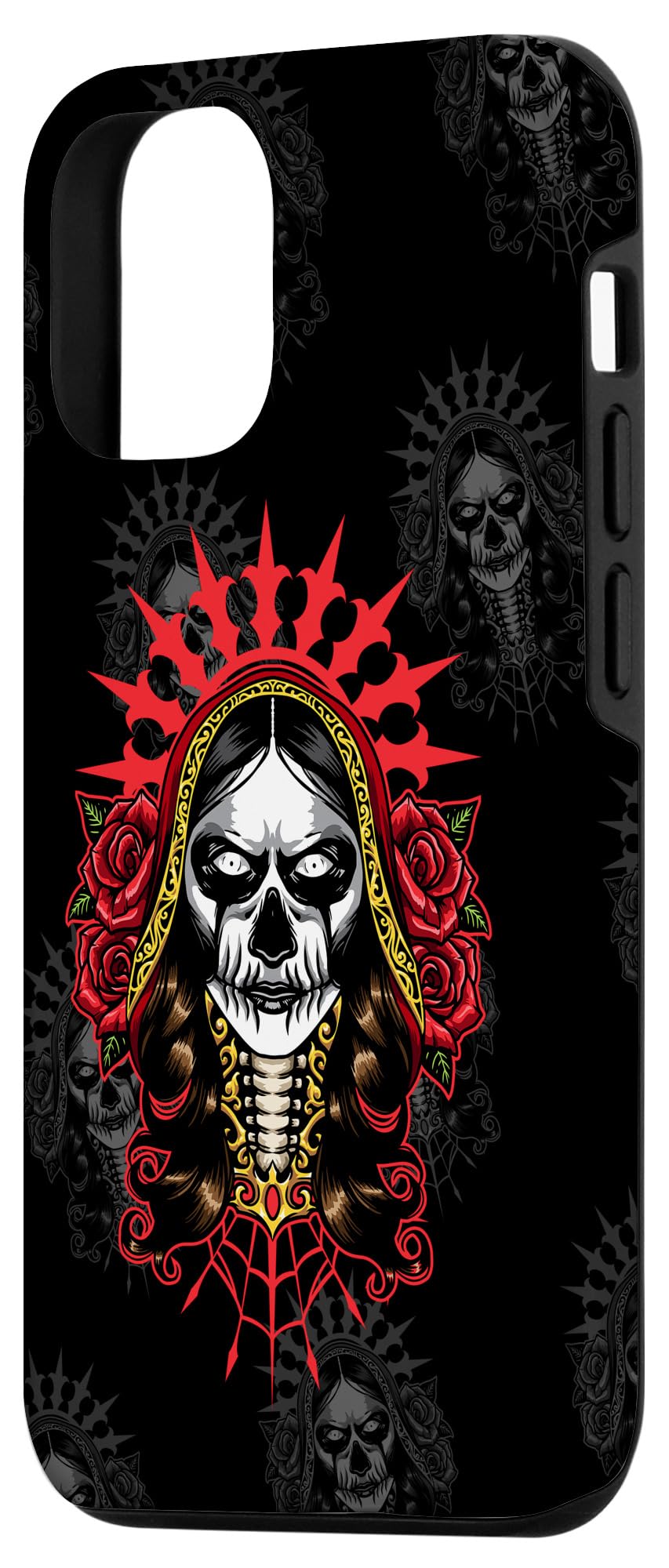 iPhone 12/12 Pro Case - Evil Look La Calavera Catrina Santa Muerte Sugar Skull Design - Protective Phone Cover for Halloween, Dia de Los Muertos & Gothic Style Lovers