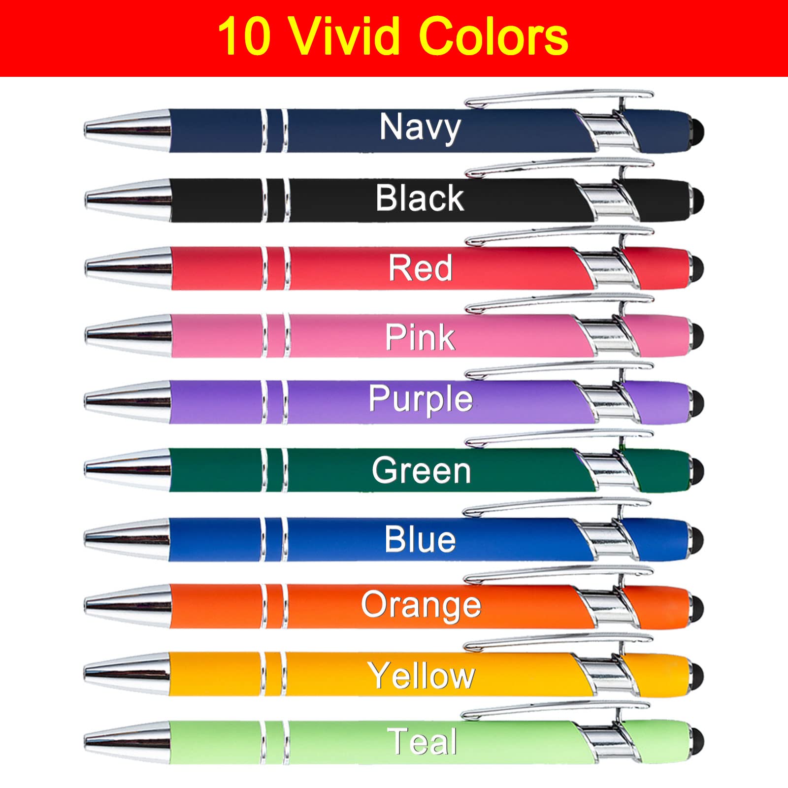 20 Pack Personalized Engraved Ballpoint Pens with Stylus Tip - Custom Name/Text Message - Bulk Business Promotional Pens for Office, Wedding, Birthday Party Gifts - Perfect for Corporate Events, School Supplies & Everyday Writing