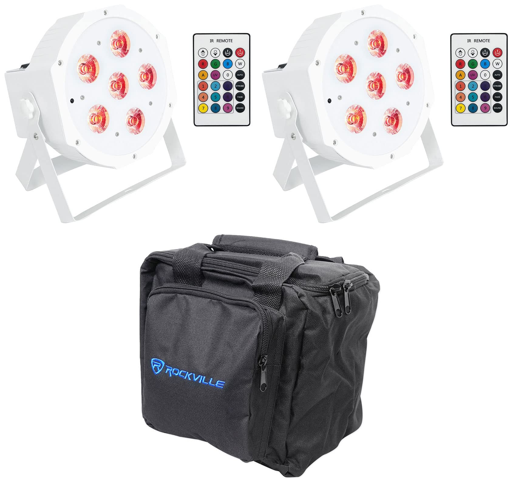 Rockville Rechargeable PAR 61 RGBWA+UV DMX DJ Lights with Remote Control & Carry Bag - Professional Stage Lighting for Concerts, Clubs, and Events (2-Pack)