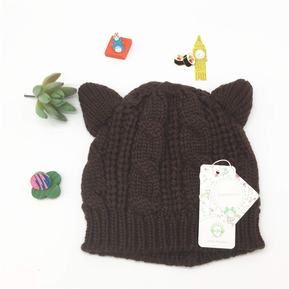 Amberetech Cute Wool-Like Knitted Cat Ears Headband for Women - Cozy Crochet Beanie Hat for Girls, Winter Fashion Accessory | Perfect for Cosplay, Halloween Costumes & Cold Weather Outfits