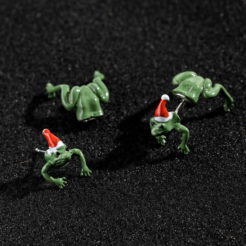 Quirky Frog Christmas Ear Jacket Front Back Earrings | Holiday Party Jewelry Gift for Women | Perfect for Christmas Celebrations & Festive Gatherings