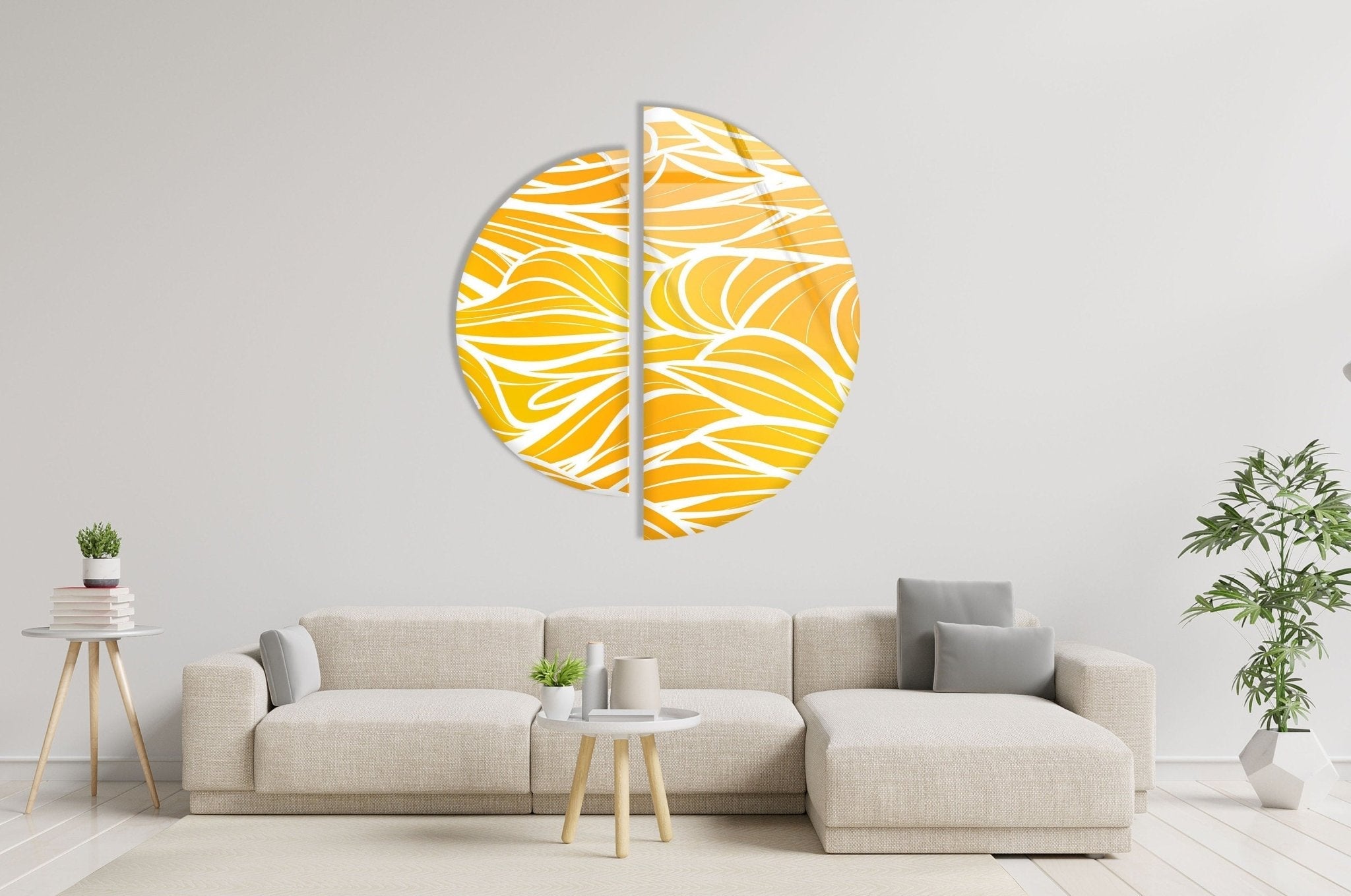 2 Piece Yellow & White Glass Wall Art Set - Modern Abstract Home Decor for Living Room, Bedroom & Office - Handmade Glass Wall Hangings for Stylish Interior Design