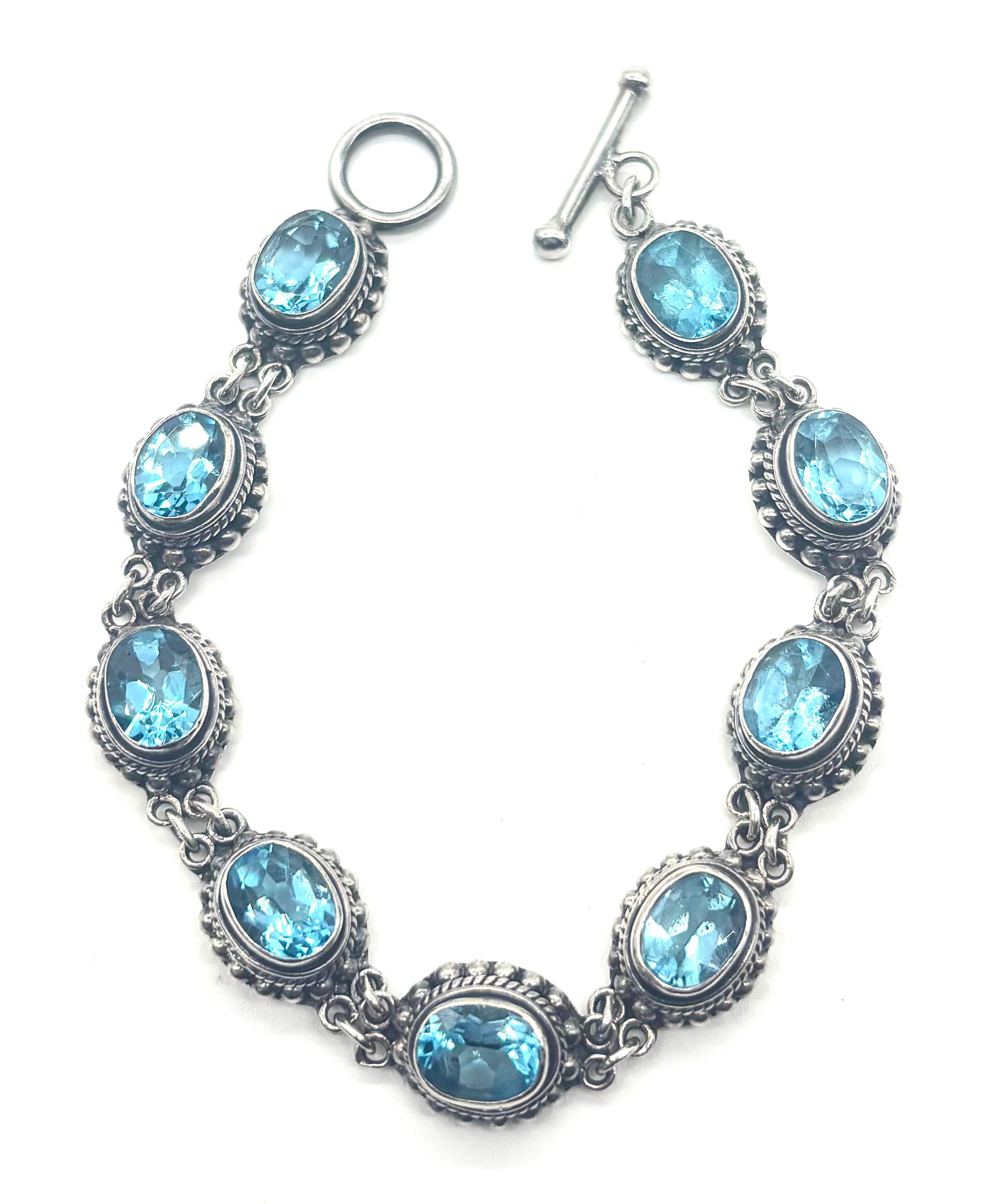 925 Sterling Silver Blue Topaz Oval Link Bracelet for Women - Elegant Jewelry Gift for Birthday, Anniversary & Special Occasions