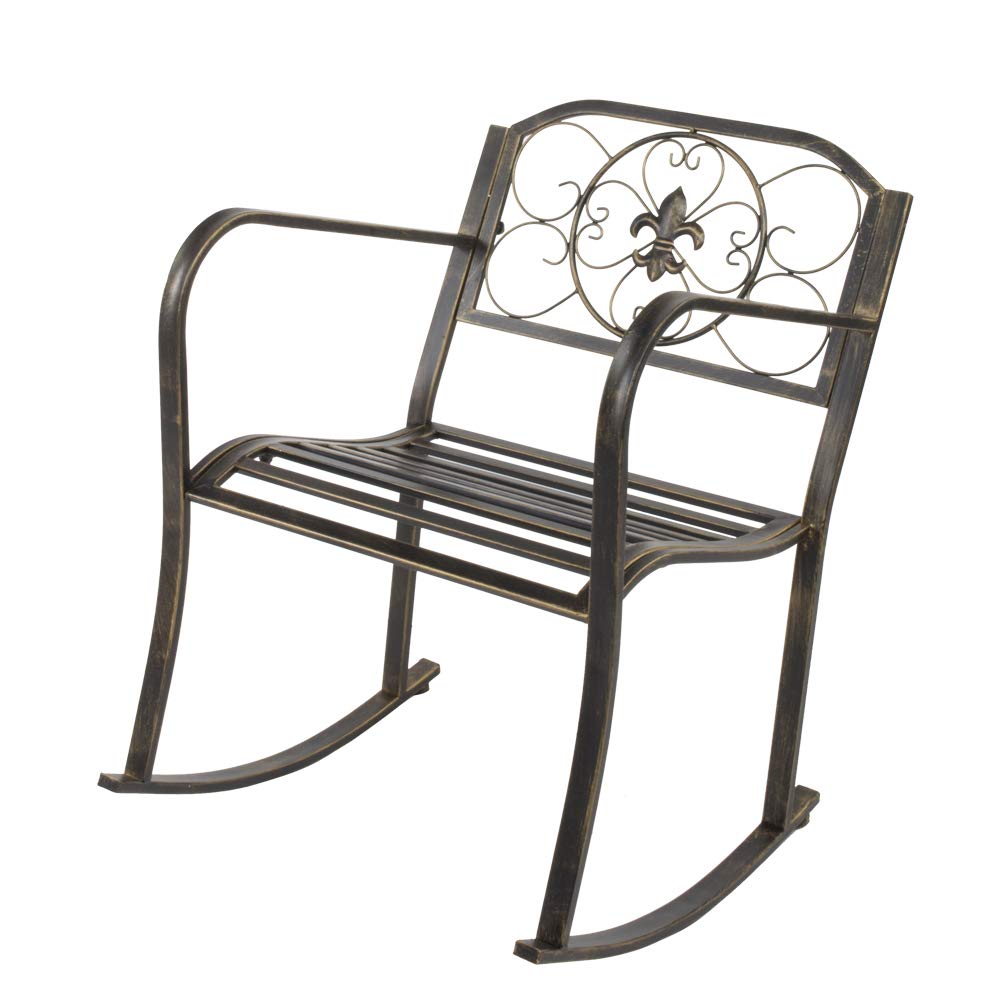 Outdoor Rocking Chair - Heavy Duty Iron Porch Rocker with Weather-Resistant Finish for Patio, Deck, Backyard or Garden - Perfect for Relaxing, Reading & Enjoying Nature (Style 3)